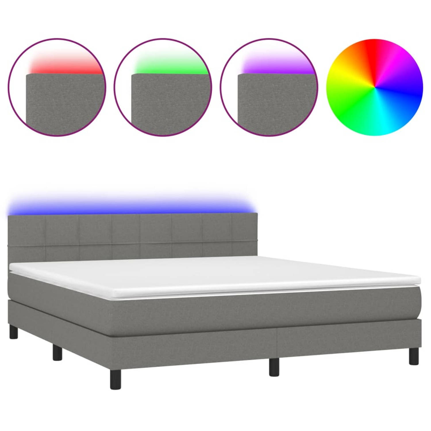 The Living Store Boxspring met matras en LED stof donkergrijs 180x200 cm - Bed