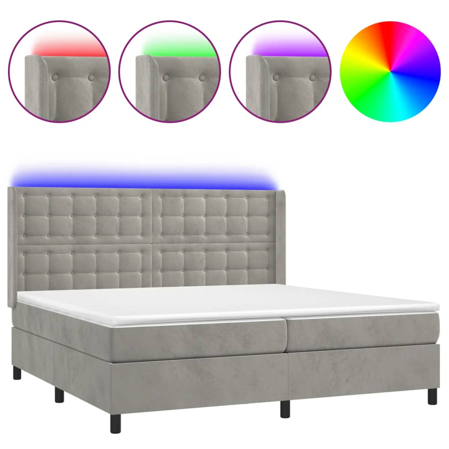The Living Store Bed - fluweel - 203 x 203 x 118/128 cm - LED - pocketvering - huidvriendelijk