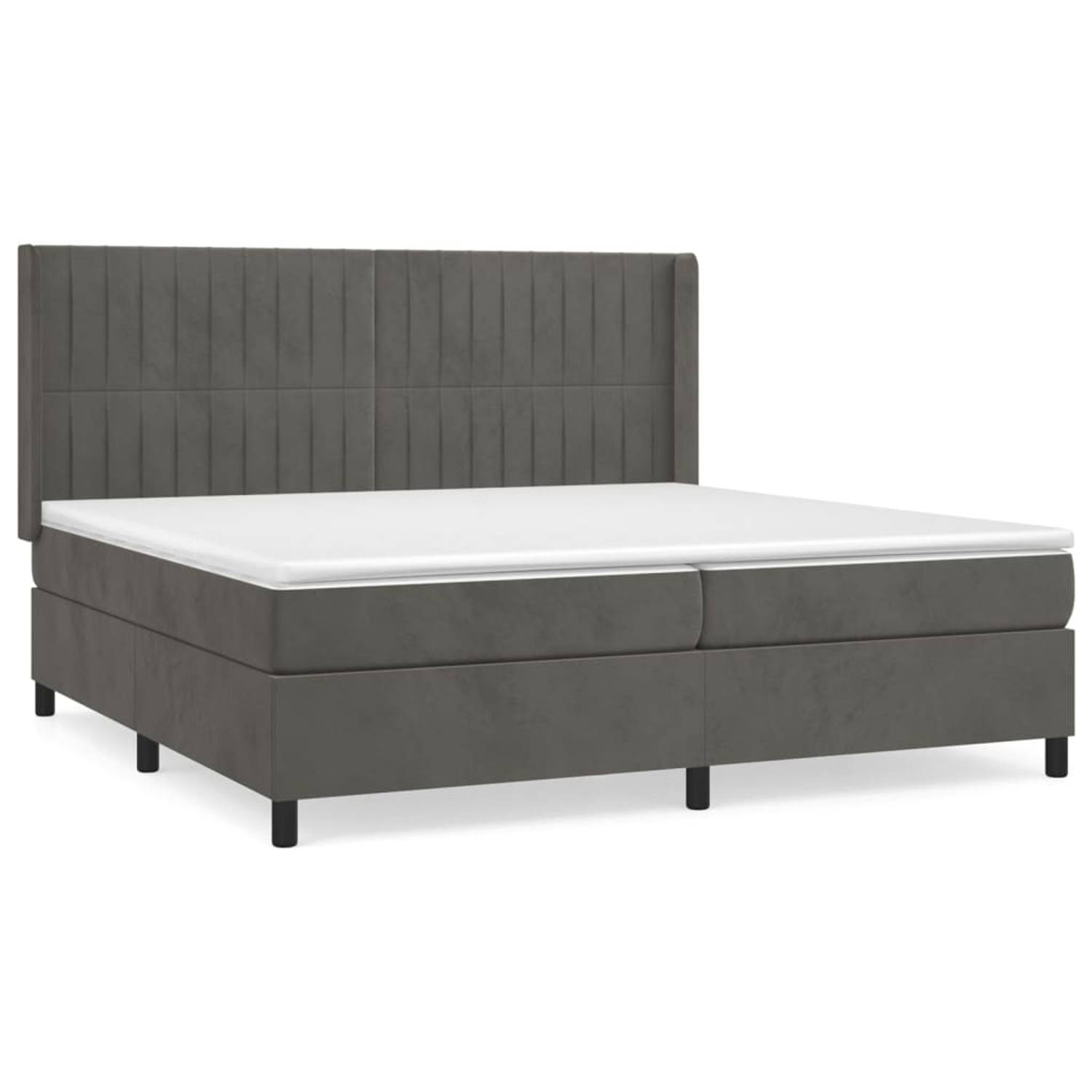 The Living Store Boxspring met matras fluweel donkergrijs 200x200 cm - Bed