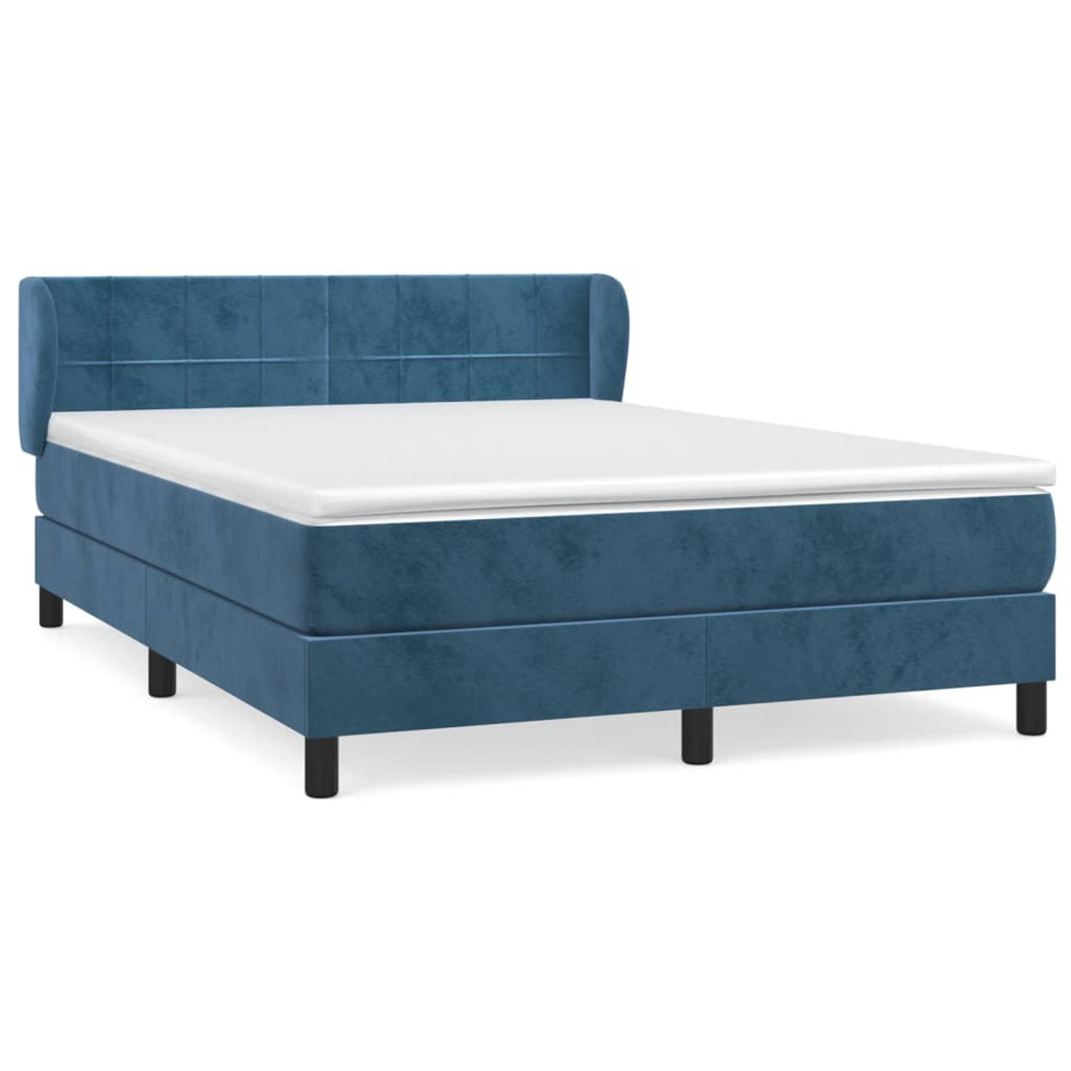 The Living Store Boxspringbed - donkerblauw fluweel - pocketvering matras - middelharde ondersteuning - huidvriendelijk topmatras - 193 x 147 x 78/88 cm