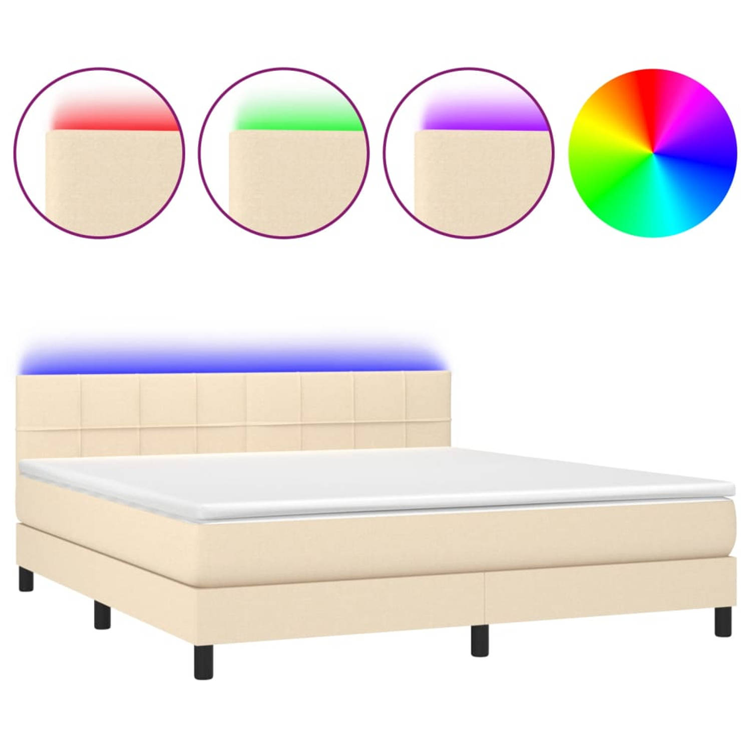 The Living Store Boxspring Bed - LED - Crème - 160 x 200 cm - Pocketvering Matras