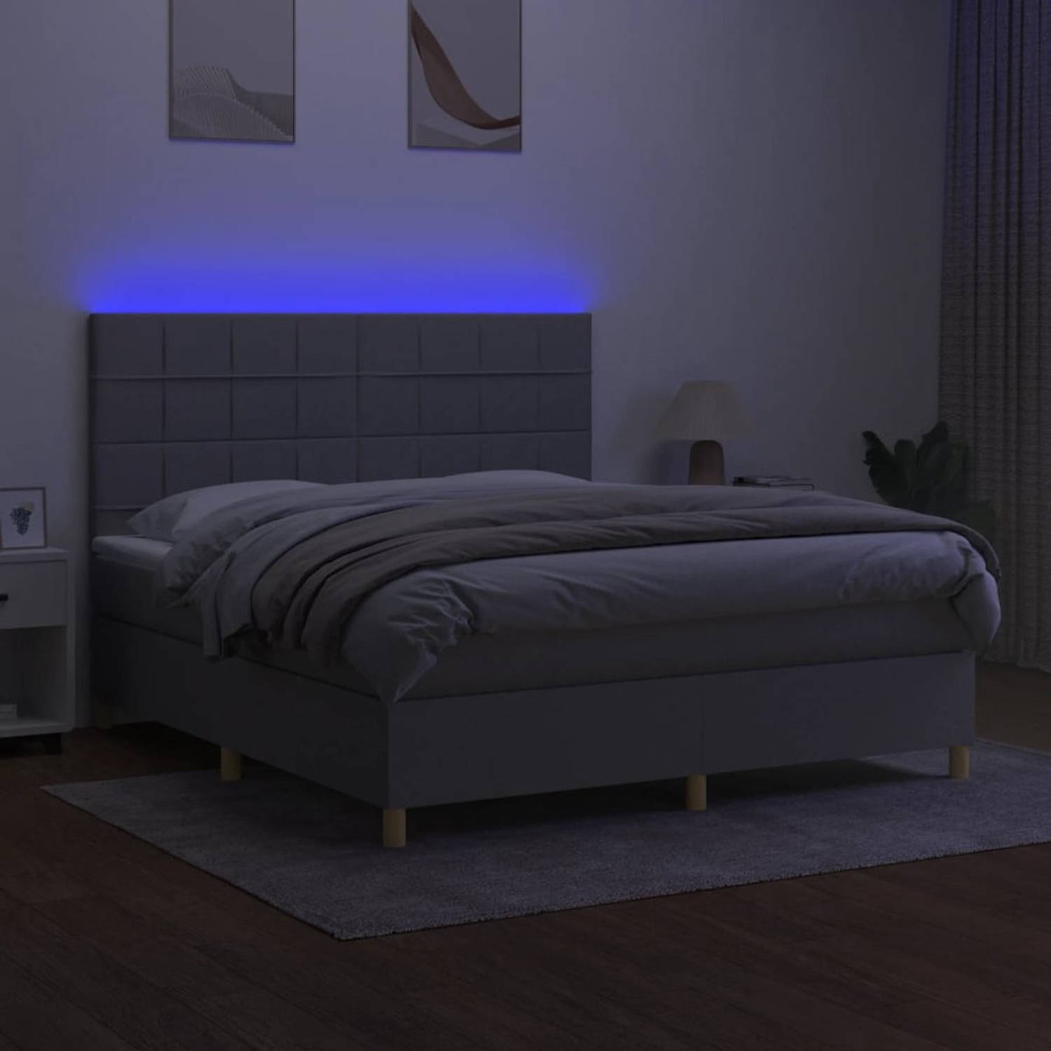 The Living Store Boxspring Bed - Lichtgrijs - 160 x 200 cm - LED - Pocketvering