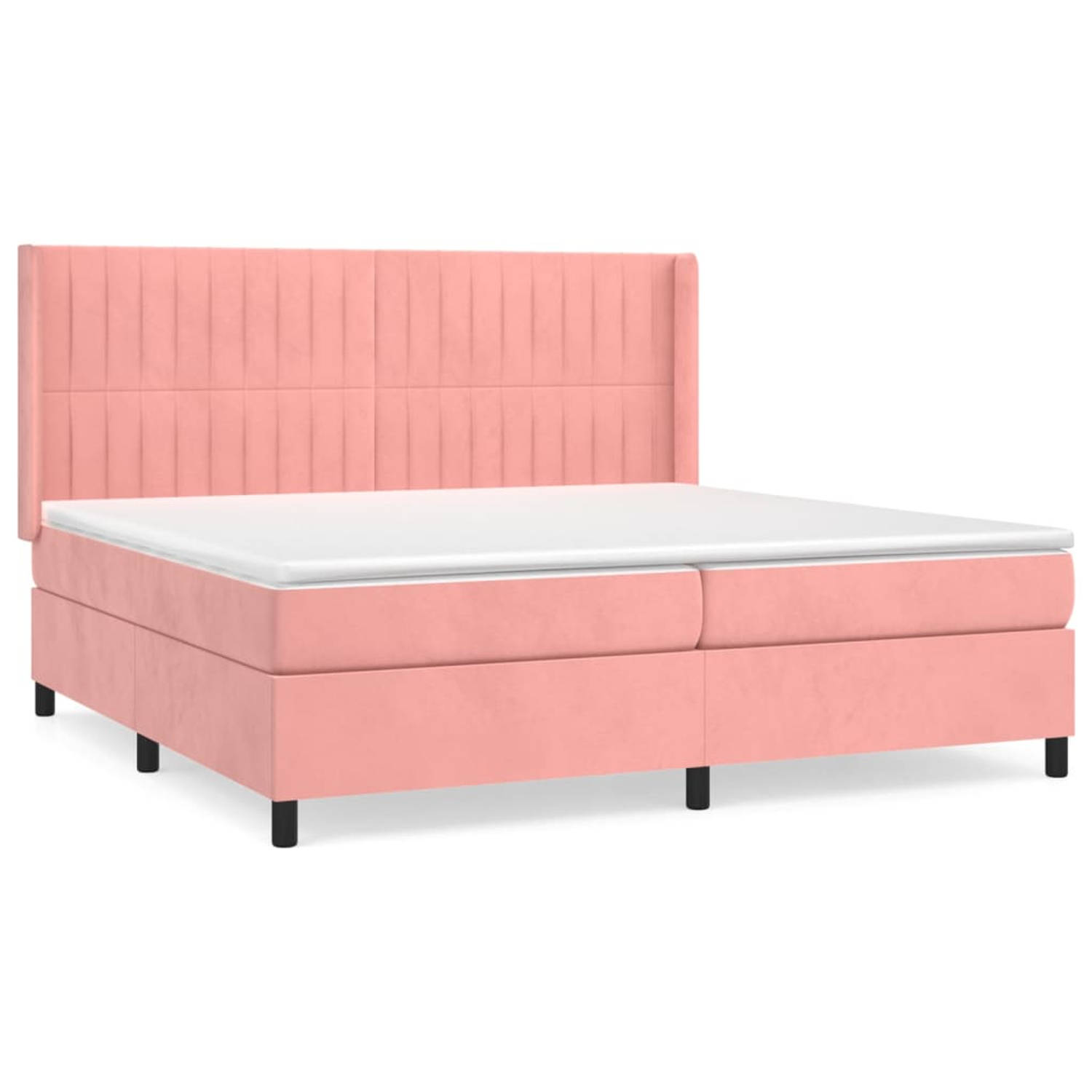 The Living Store Boxspringbed - Bed - 203 x 203 x 118/128 cm - Fluweel - Roze