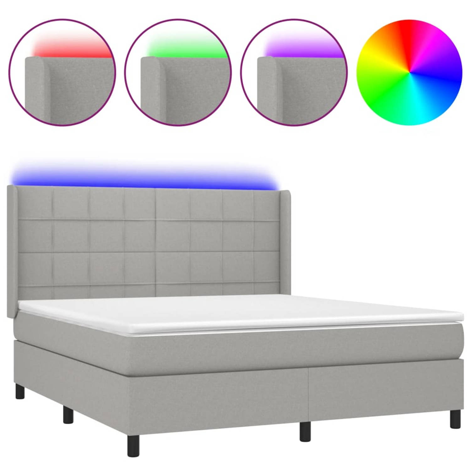 The Living Store Boxspring - LED - 160 x 200 - lichtgrijs - Duurzaam en comfortabel