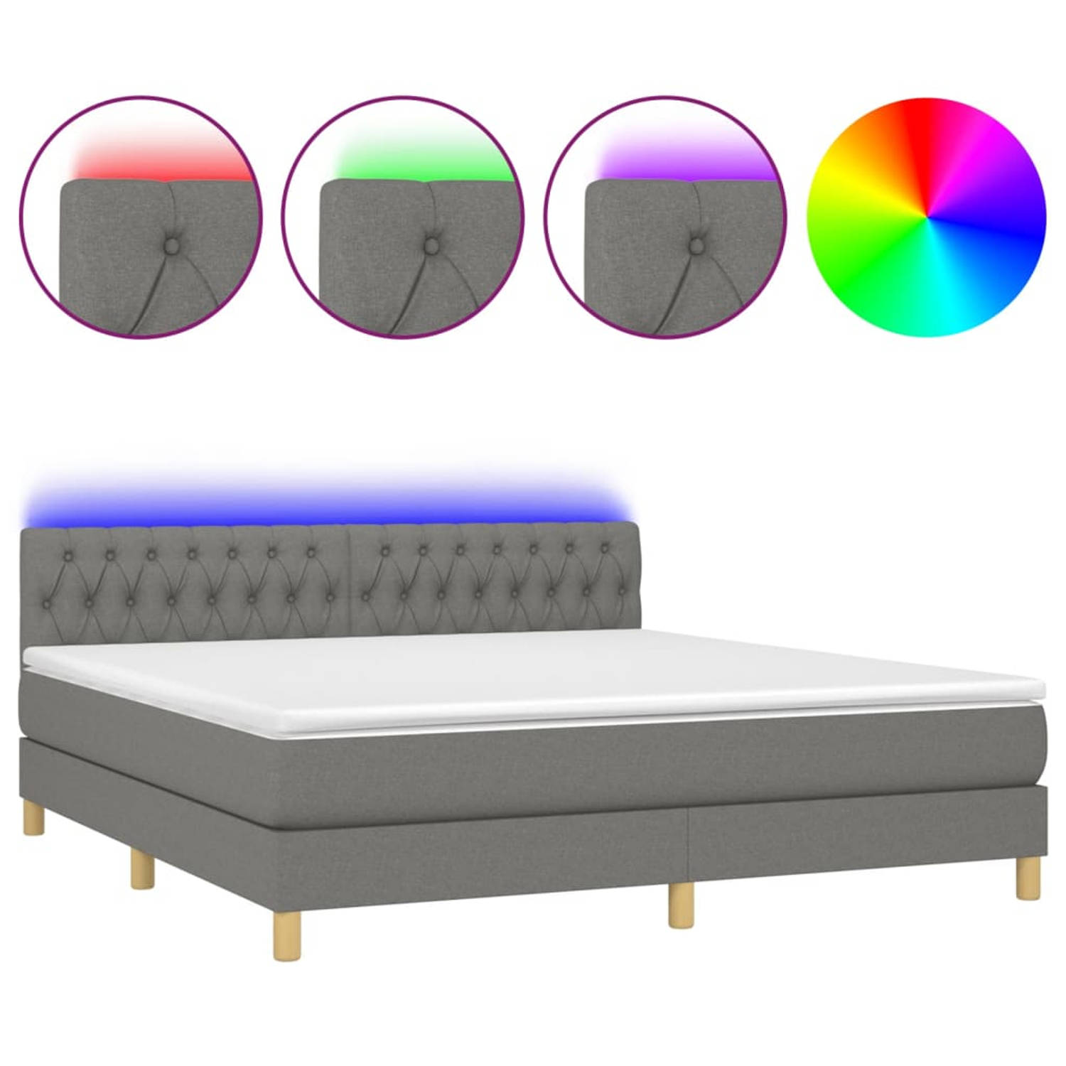 The Living Store Boxspring met matras en LED stof donkergrijs 160x200 cm - Boxspring - Boxsprings - Bed - Slaapmeubel - Boxspringbed - Boxspring Bed - Tweepersoonsbed - Bed Met Mat