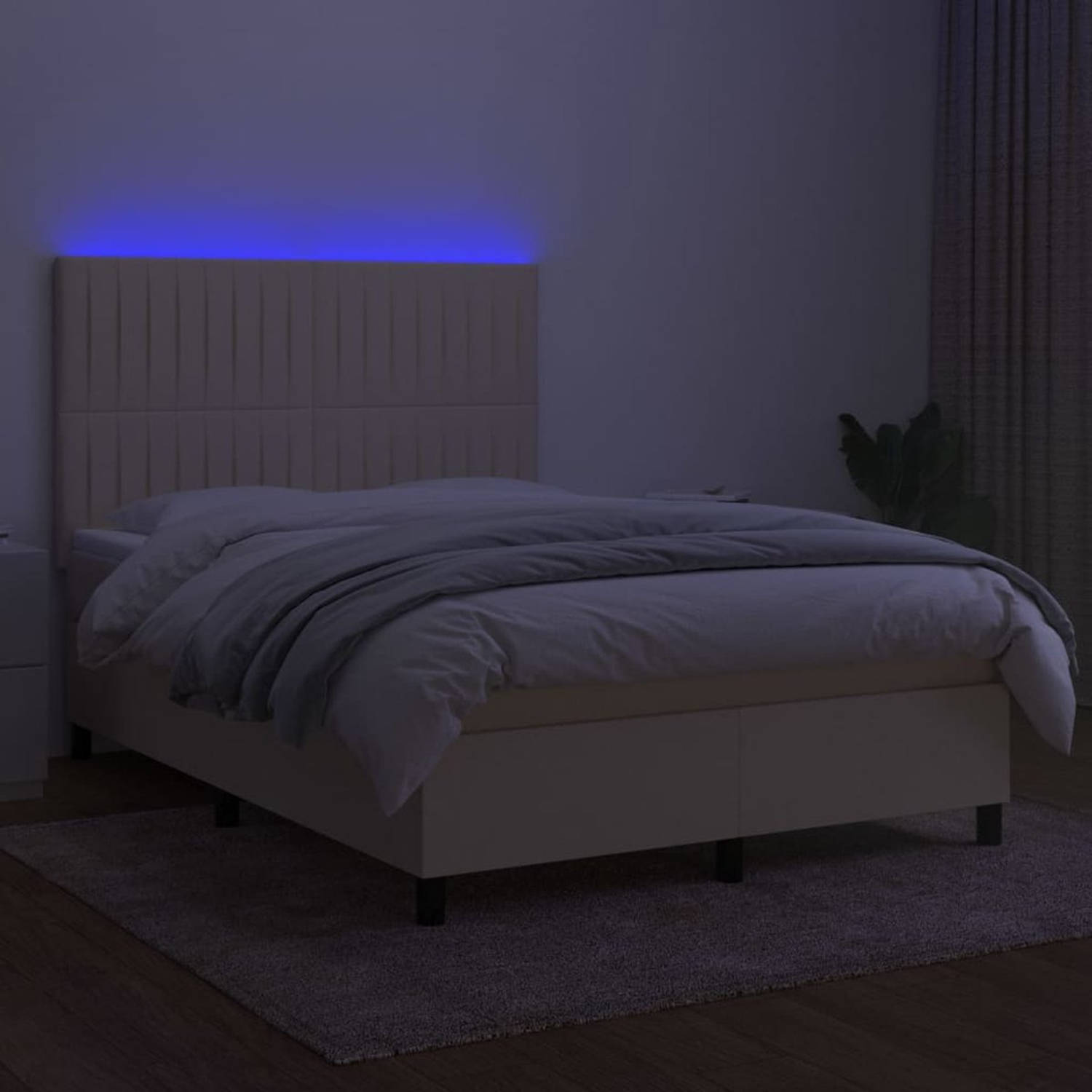 The Living Store Boxspring Vlory - Bed met Matras en LED-verlichting - Pocketvering - Crème - 203x144x118/128 cm