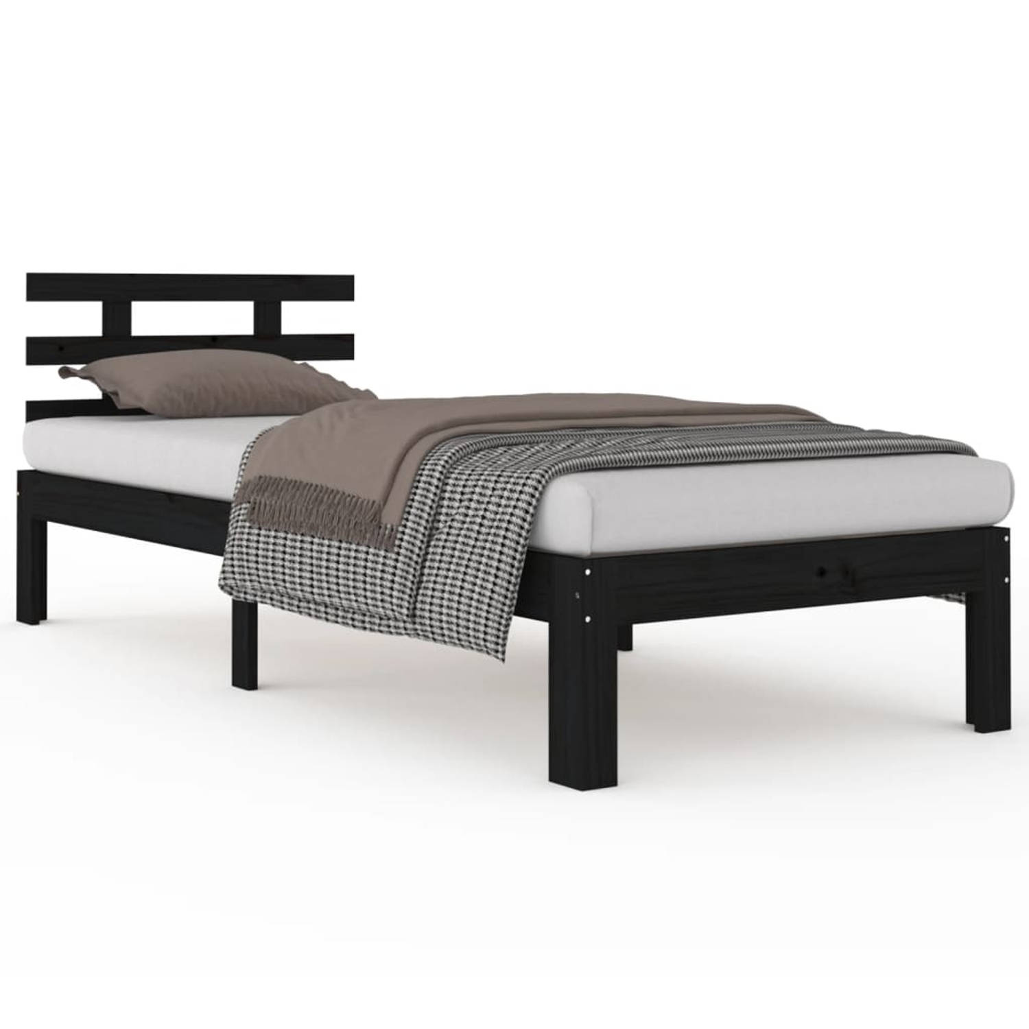 The Living Store Bedframe massief hout zwart 100x200 cm - Bedframe - Bedframes - Bed - Bedbodem - Ledikant - Bed Frame - Massief Houten Bedframe - Slaapmeubel - Eenpersoonsbed - Be