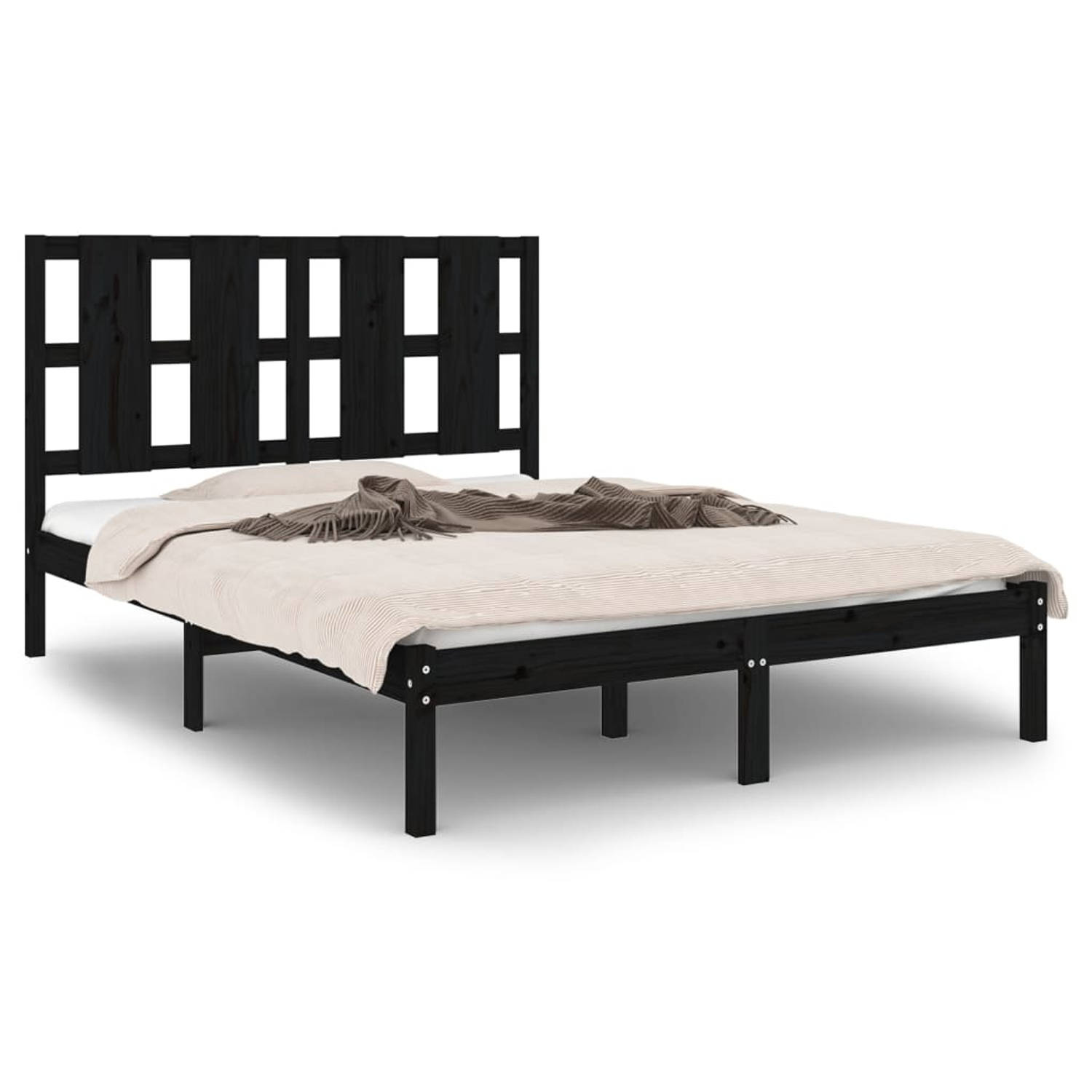 The Living Store Bedframe massief grenenhout zwart 140x200 cm - Bedframe - Bedframes - Bed - Bedbodem - Ledikant - Bed Frame - Massief Houten Bedframe - Slaapmeubel - Tweepersoonsb