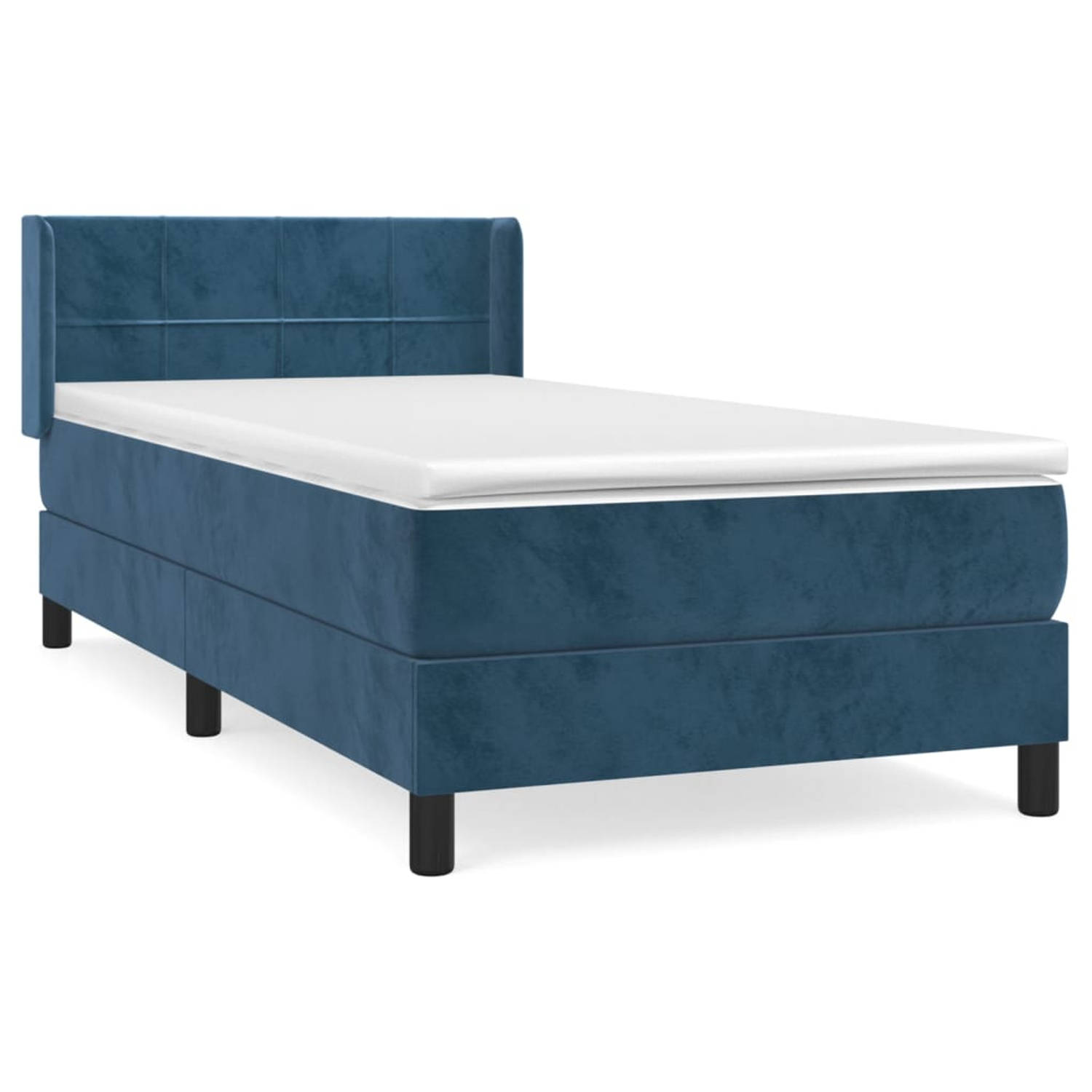 The Living Store Boxspringbed - Fluweel - 203 x 83 x 78/88 cm - Donkerblauw - Pocketvering