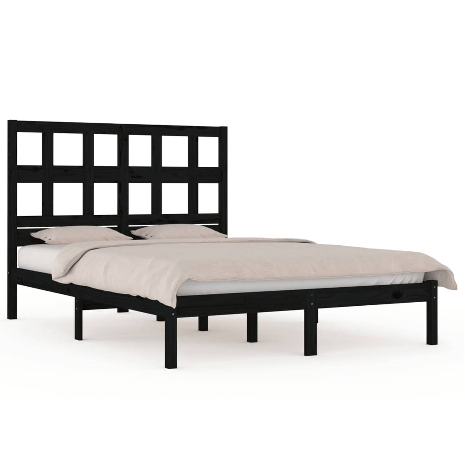 The Living Store Bedframe massief grenenhout zwart 140x200 cm - Bedframe - Bedframes - Bed - Bedbodem - Ledikant - Bed Frame - Massief Houten Bedframe - Slaapmeubel - Tweepersoonsb