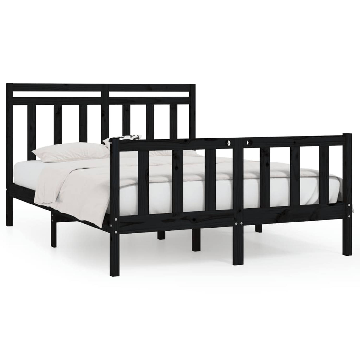 The Living Store Bedframe massief grenenhout zwart 140x200 cm - Bedframe - Bedframes - Massief Houten Bed - Tweepersoonsbed - Bed - Bedombouw - Dubbel Bed - Frame - Bed Frame - Led