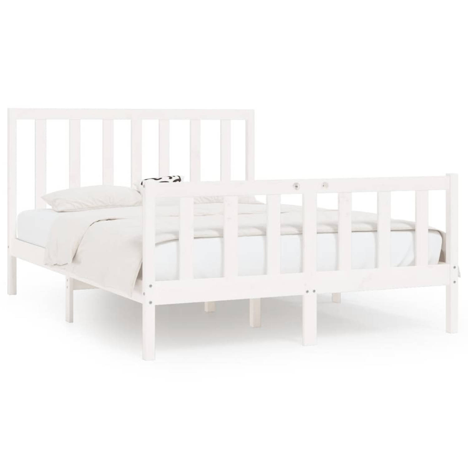 The Living Store Bedframe massief hout wit 140x200 cm - Bedframe - Bedframes - Tweepersoonsbed - Bed - Bedombouw - Dubbel Bed - Frame - Bed Frame - Ledikant - Bedframe Met Hoofdein