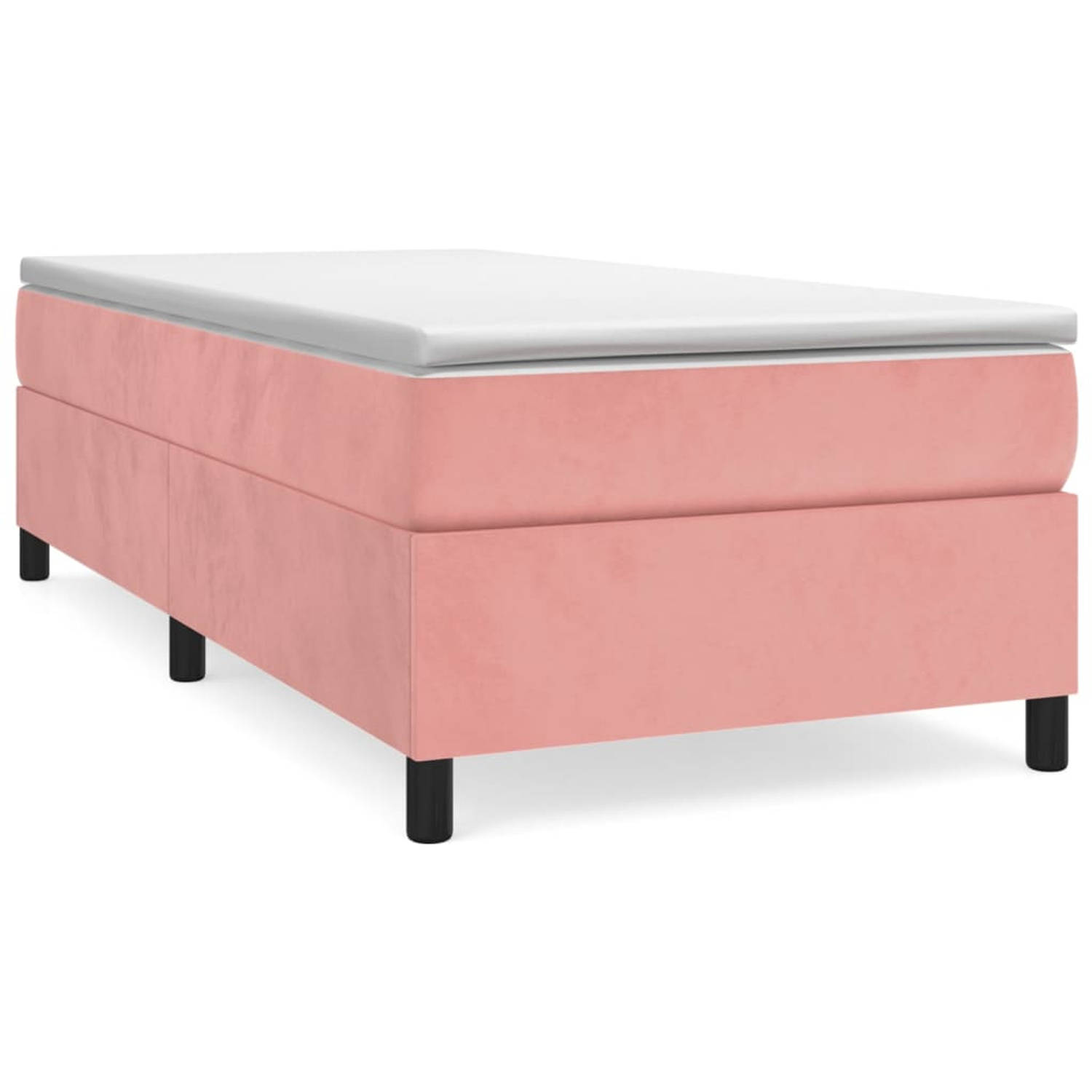 The Living Store Boxspringframe fluweel roze 100x200 cm - Bed