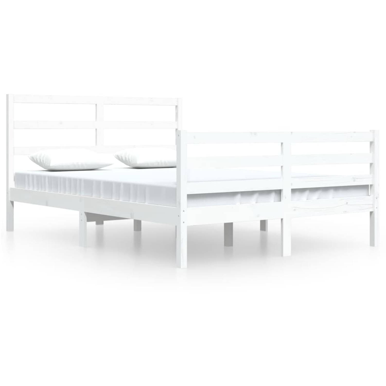 The Living Store Bedframe massief grenenhout wit 140x200 cm - Bedframe - Bedframes - Bed - Bedbodem - Ledikant - Bed Frame - Massief Houten Bedframe - Slaapmeubel - Bedden - Bedbod