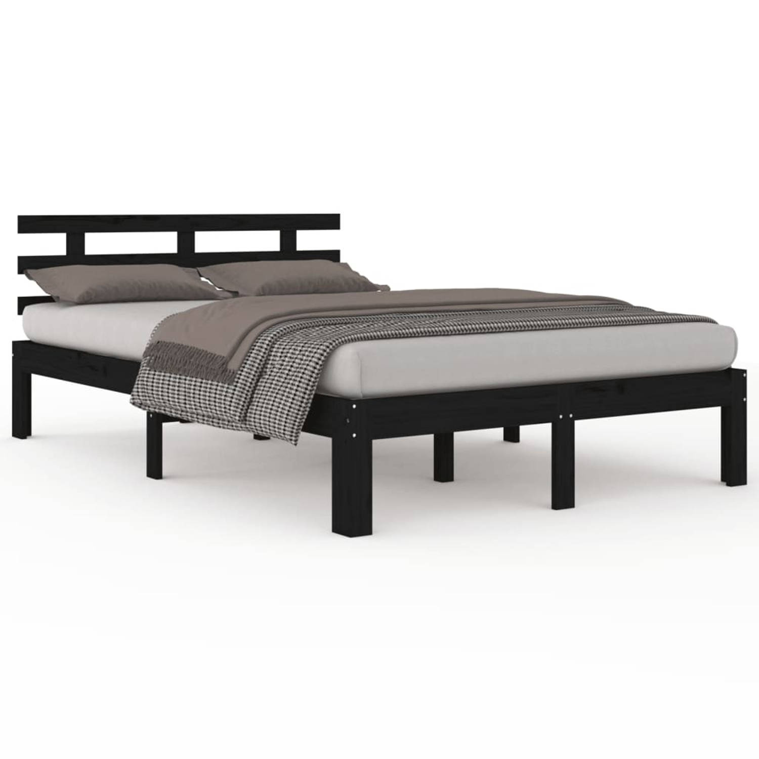 The Living Store Bedframe massief hout zwart 140x200 cm - Bedframe - Bedframes - Bed - Bedbodem - Ledikant - Bed Frame - Massief Houten Bedframe - Slaapmeubel - Tweepersoonsbed - B