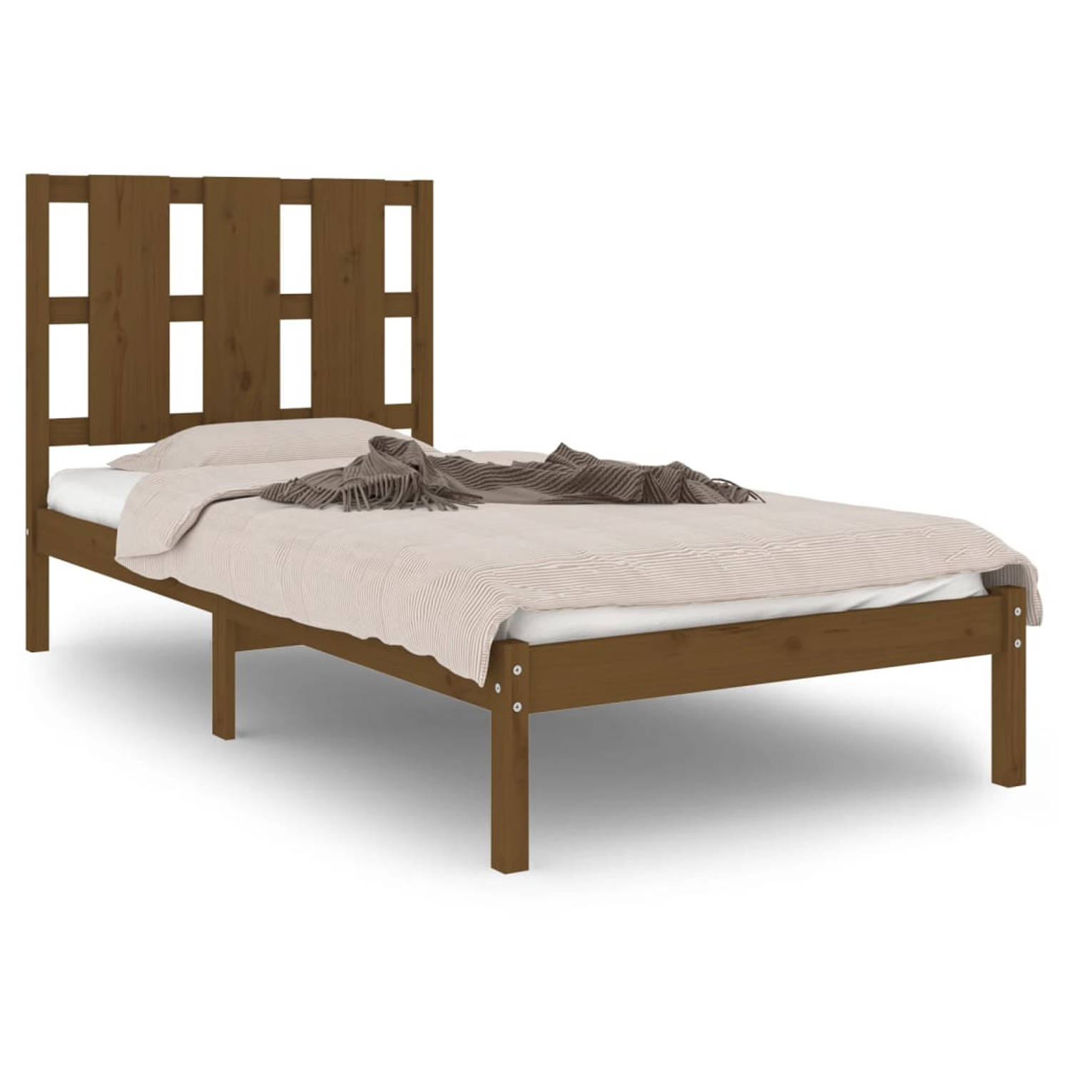 The Living Store Bedframe massief grenenhout honingbruin 100x200 cm - Bedframe - Bedframes - Bed - Bedbodem - Ledikant - Bed Frame - Massief Houten Bedframe - Slaapmeubel - Eenpers