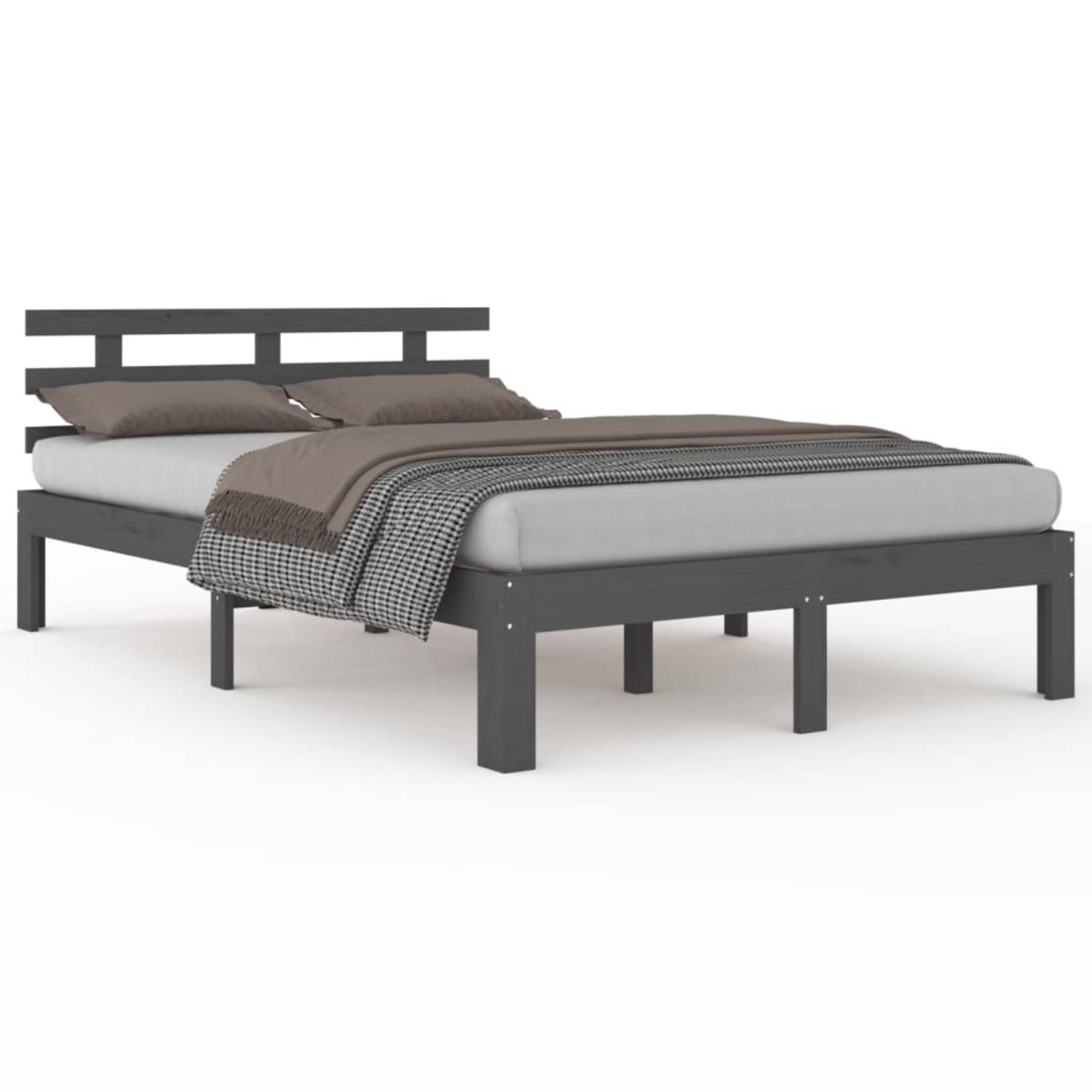 The Living Store Bedframe massief hout grijs 200x200 cm - Bedframe - Bedframes - Bed - Bedbodem - Ledikant - Bed Frame - Massief Houten Bedframe - Slaapmeubel - Tweepersoonsbed - B