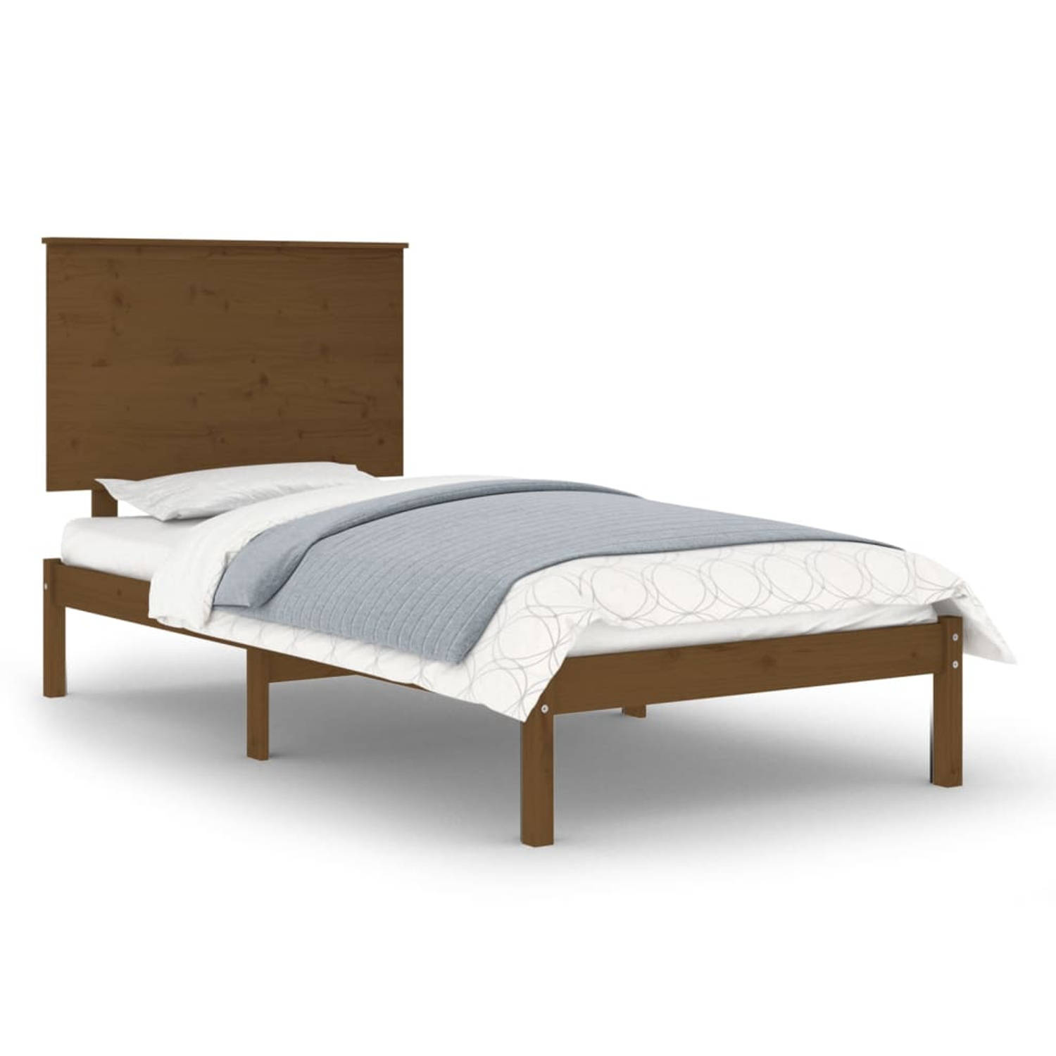 The Living Store Bedframe massief hout honingbruin 75x190 cm 2FT6 Small Single - Bedframe - Bedframes - Bed - Bedbodem - Ledikant - Bed Frame - Massief Houten Bedframe - Slaapmeube