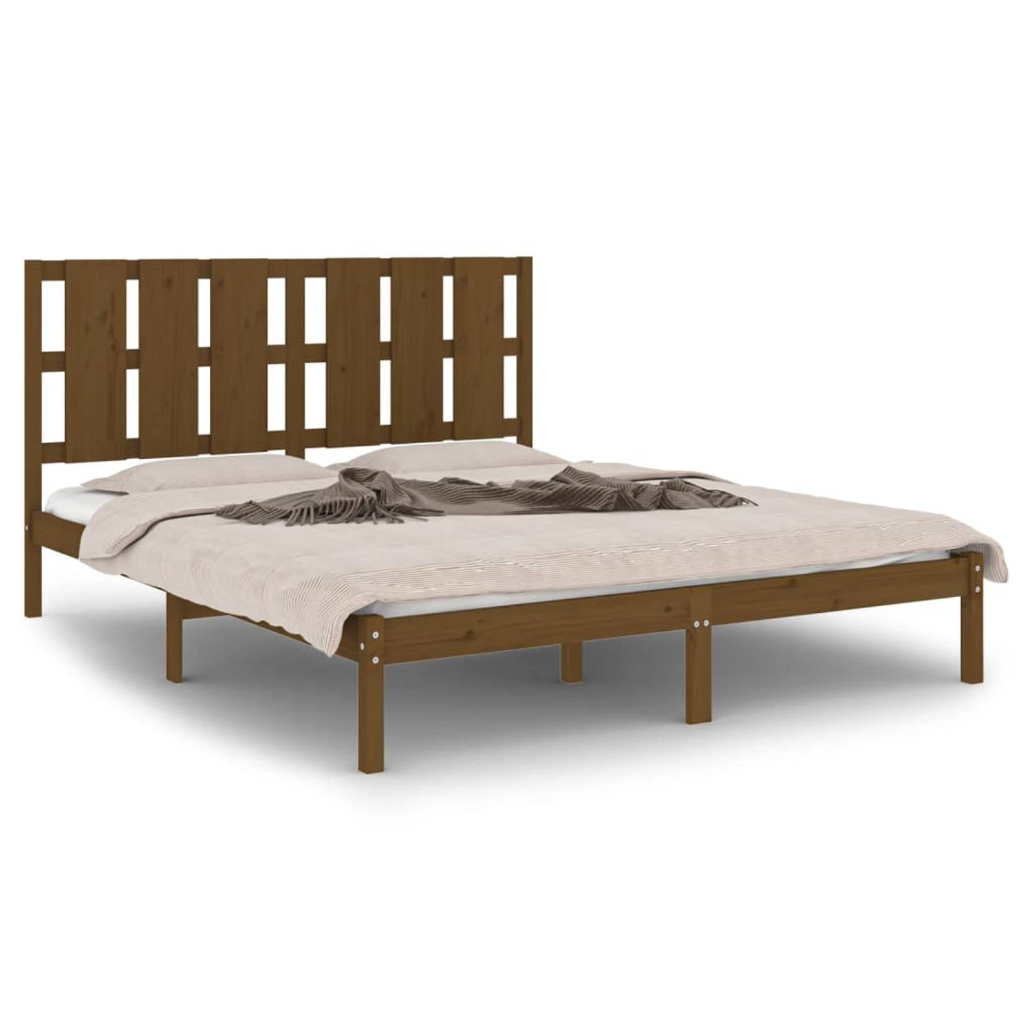 The Living Store Bedframe massief grenenhout honingbruin 160x200 cm - Bedframe - Bedframes - Bed - Bedbodem - Ledikant - Bed Frame - Massief Houten Bedframe - Slaapmeubel - Tweeper