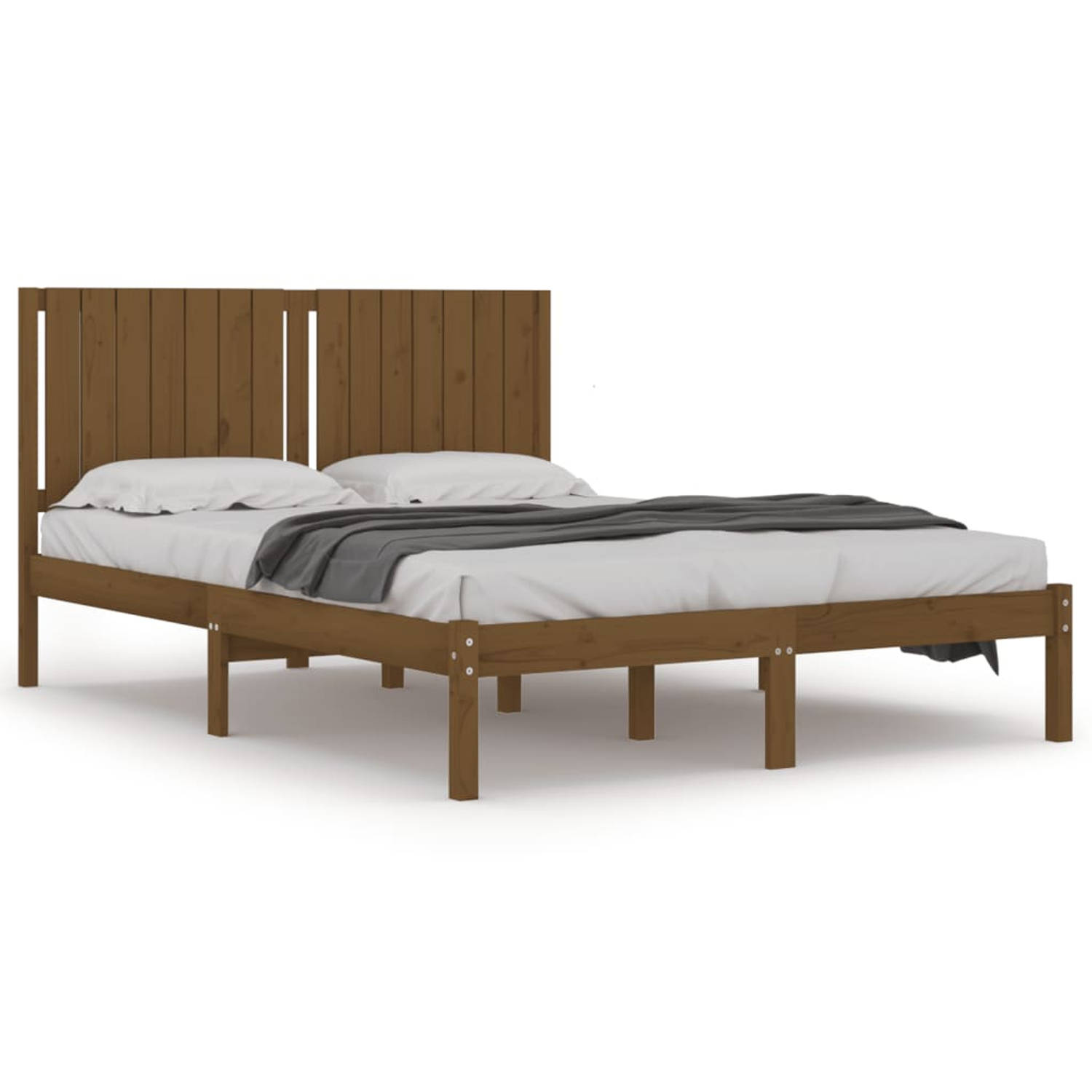 The Living Store Bedframe massief hout honingbruin 150x200 cm 5FT King Size - Bedframe - Bedframes - Bed - Bedbodem - Ledikant - Bed Frame - Massief Houten Bedframe - Slaapmeubel -