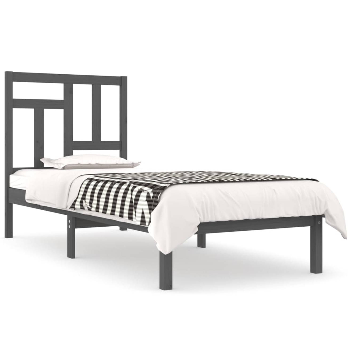 The Living Store Bedframe massief grenenhout grijs 100x200 cm - Bedframe - Bedframes - Bed - Bedbodem - Ledikant - Bed Frame - Massief Houten Bedframe - Slaapmeubel - Eenpersoonsbe