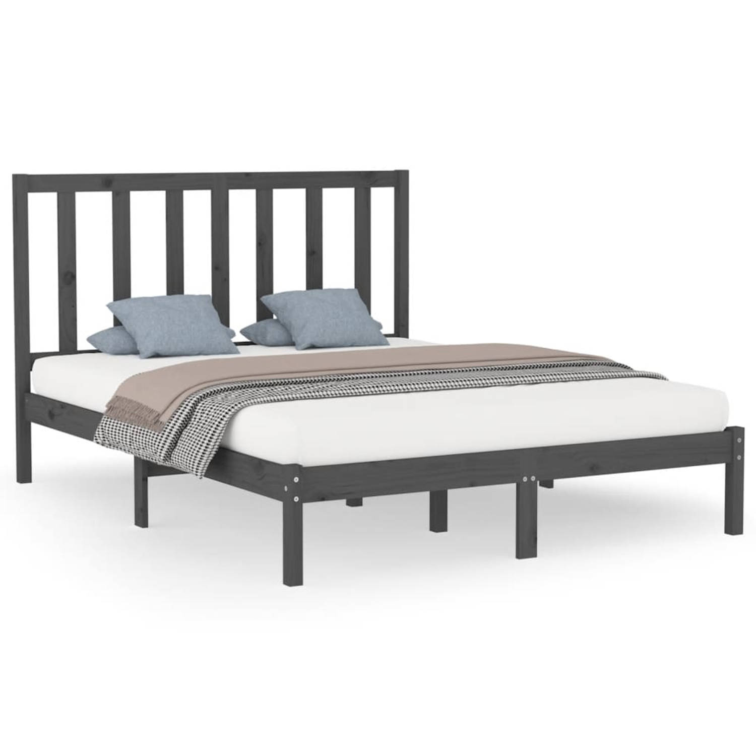 The Living Store Bedframe massief hout grijs 140x200 cm - Bedframe - Bedframes - Tweepersoonsbed - Bed - Bedombouw - Dubbel Bed - Frame - Bed Frame - Ledikant - Bedframe Met Hoofde