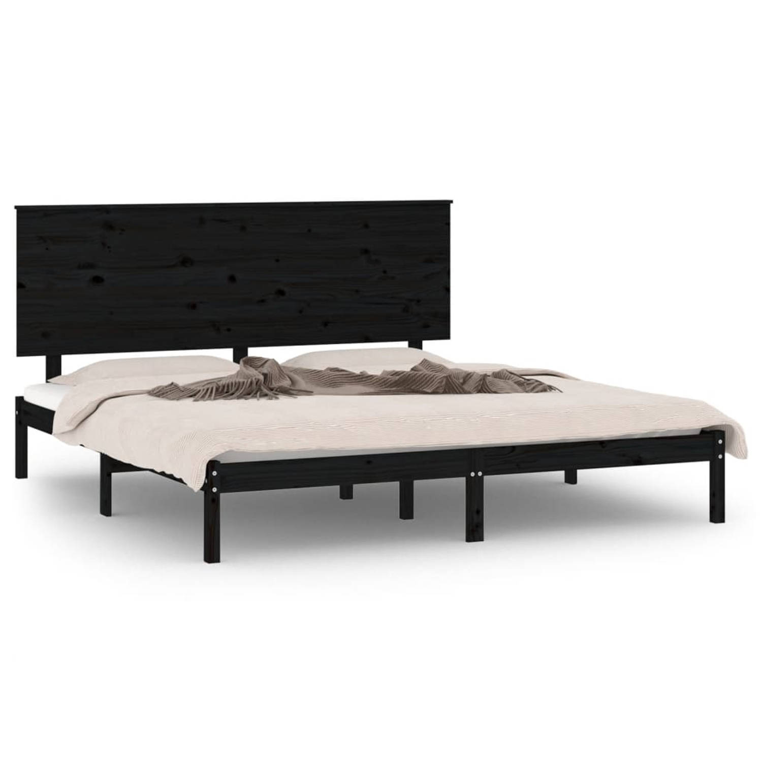 The Living Store Bedframe massief grenenhout zwart 200x200 cm - Bedframe - Bedframes - Bed - Bedbodem - Ledikant - Bed Frame - Massief Houten Bedframe - Slaapmeubel - Tweepersoonsb