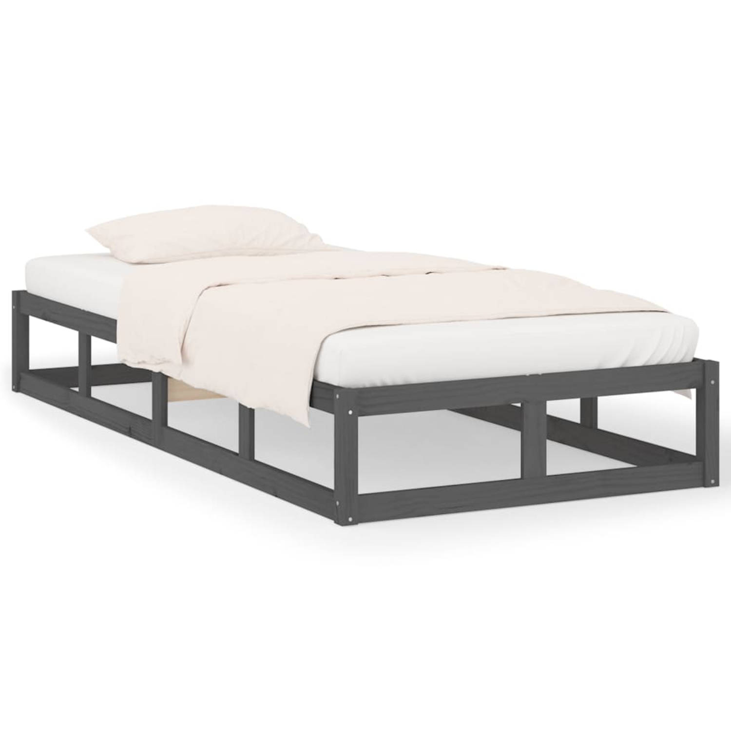 The Living Store Bedframe massief hout grijs 100x200 cm - Bedframe - Bedframes - Bed - Bedbodem - Ledikant - Bed Frame - Massief Houten Bedframe - Slaapmeubel - Eenpersoonsbed - Be