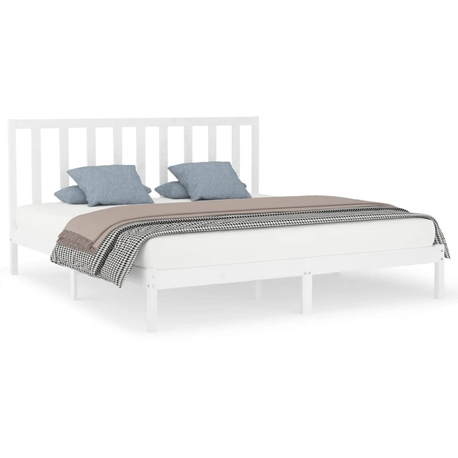 The Living Store Bedframe massief hout wit 200x200 cm - Bedframe - Bedframes - Tweepersoonsbed - Bed - Bedombouw - Dubbel Bed - Frame - Bed Frame - Ledikant - Bedframe Met Hoofdein