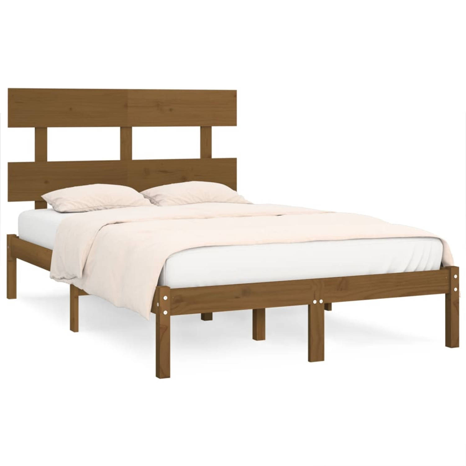 The Living Store Bedframe massief hout honingbruin 200x200 cm - Bedframe - Bedframes - Tweepersoonsbed - Bed - Bedombouw - Dubbel Bed - Frame - Bed Frame - Ledikant - Bedframe Met