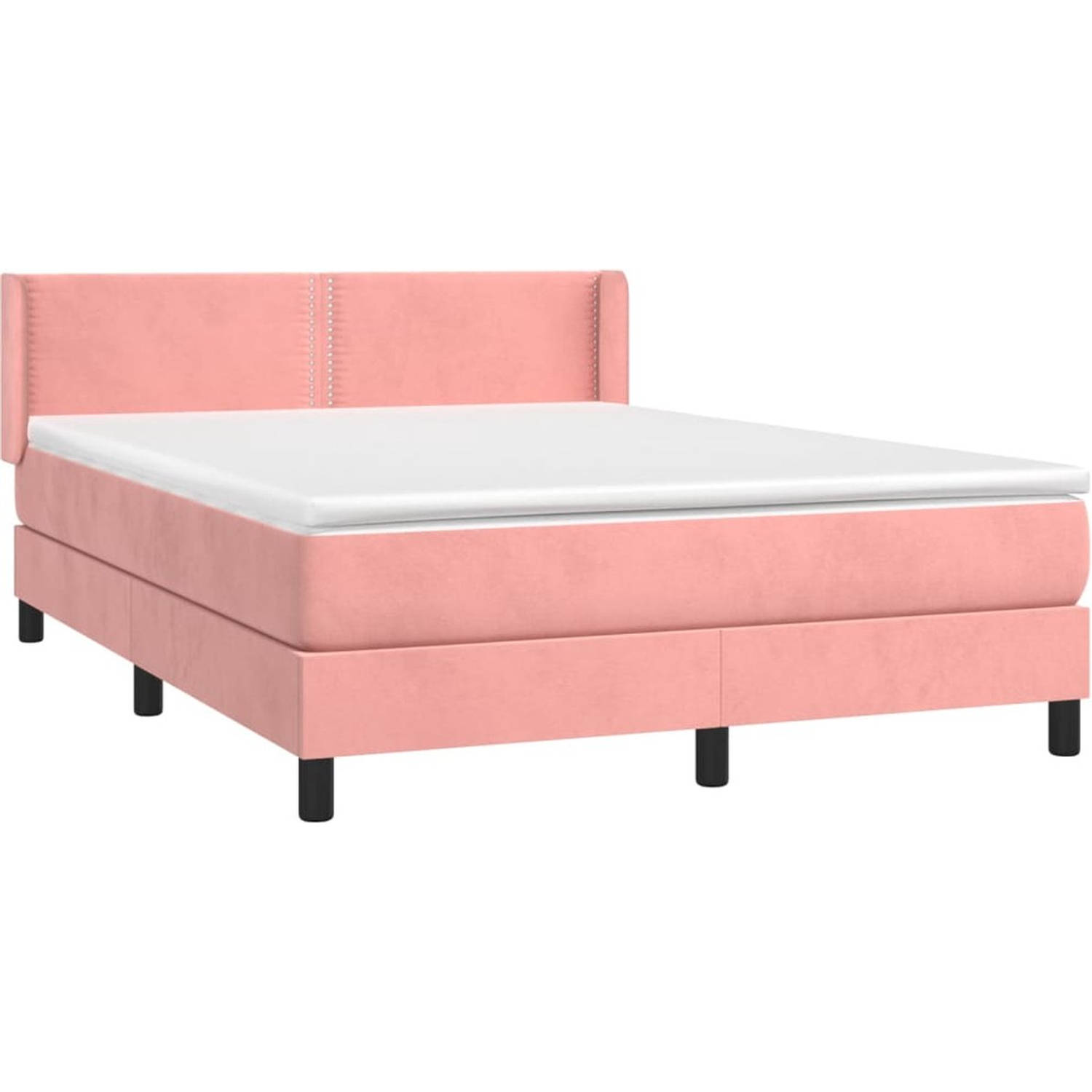 The Living Store Boxspringbed - Fluweel - 140 x 200 cm - Pocketvering - Middelharde ondersteuning