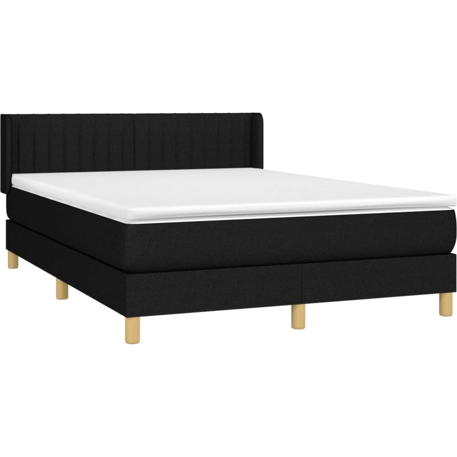 The Living Store Boxspringbed - Pocketvering - 140x200 cm - Zwart wit - Hoofdbord verstelbaar