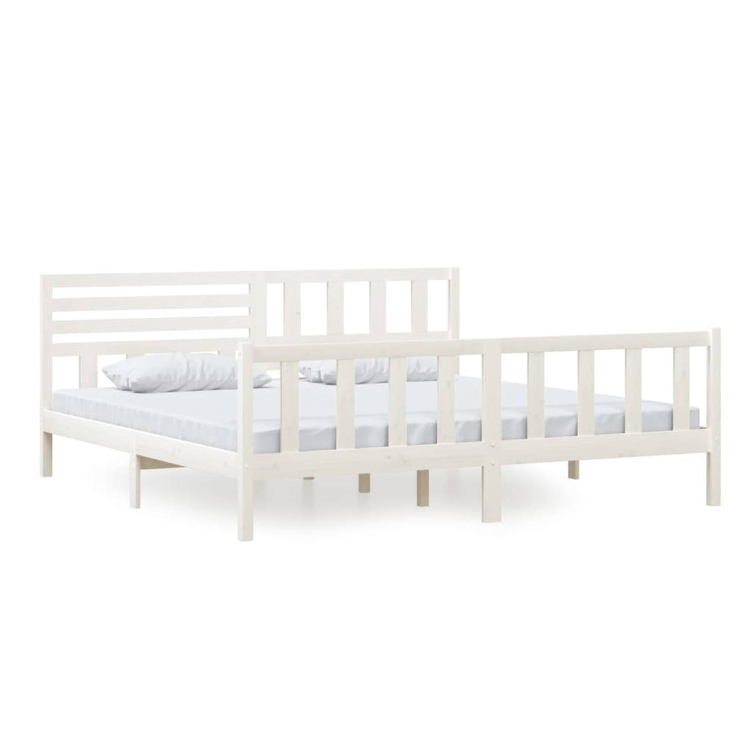 The Living Store Bedframe massief hout wit 200x200 cm - Bedframe - Bedframes - Tweepersoonsbed - Bed - Bedombouw - Dubbel Bed - Frame - Bed Frame - Ledikant - Bedframe Met Hoofdein