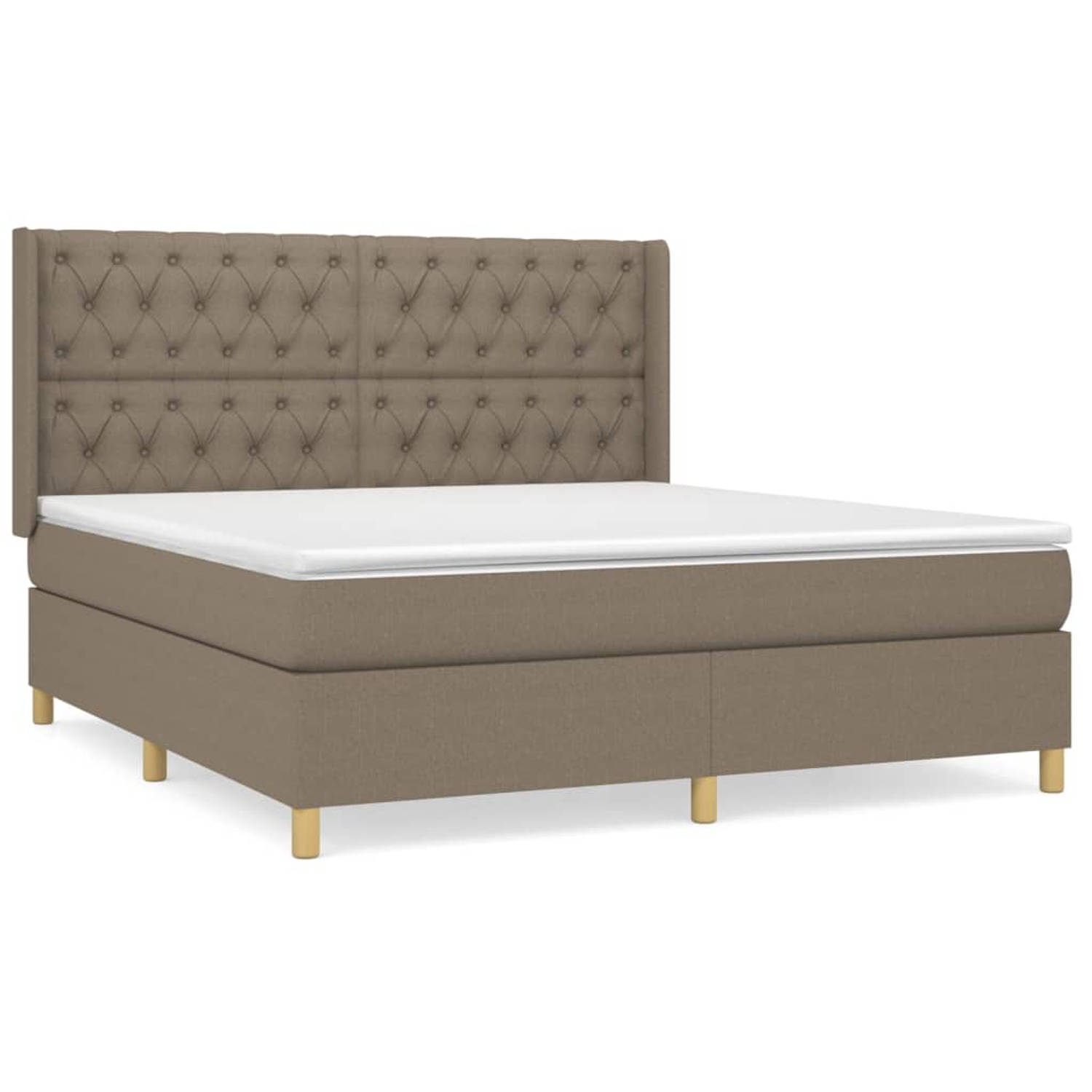 The Living Store Boxspringbed - Comfort - Bed - 203 x 163 x 118/128 cm - Taupe - Stof (100% polyester)
