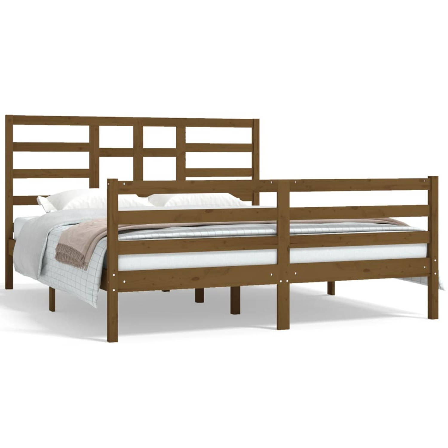 The Living Store Bedframe massief hout honingbruin 160x200 cm - Bedframe - Bedframes - Bed - Bedbodem - Ledikant - Bed Frame - Massief Houten Bedframe - Slaapmeubel - Tweepersoonsb