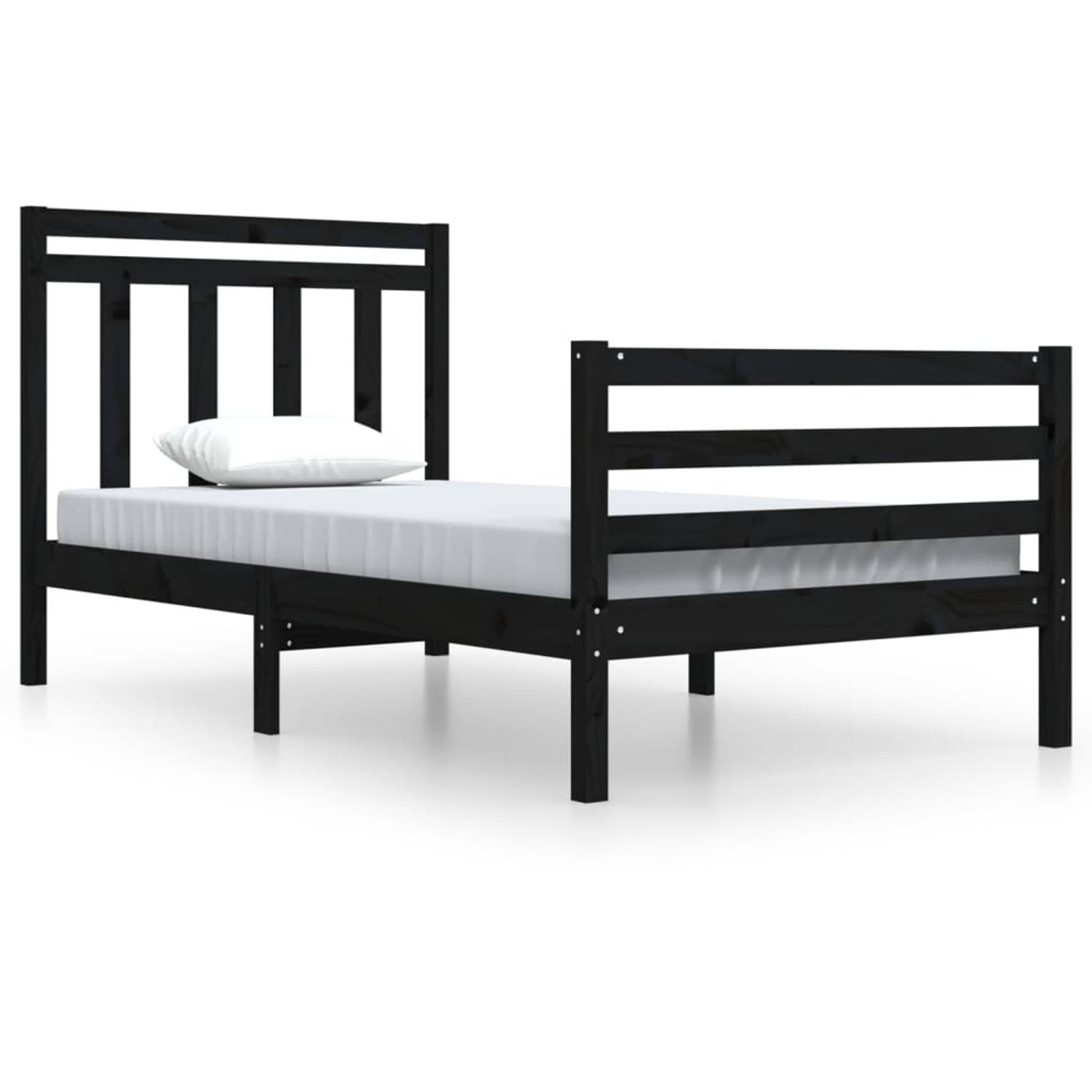 The Living Store Bedframe massief hout zwart 100x200 cm - Bedframe - Bedframes - Eenpersoonsbed - Bed - Bedombouw - Ledikant - Houten Bedframe - Eenpersoonsbedden - Bedden - Bedomb