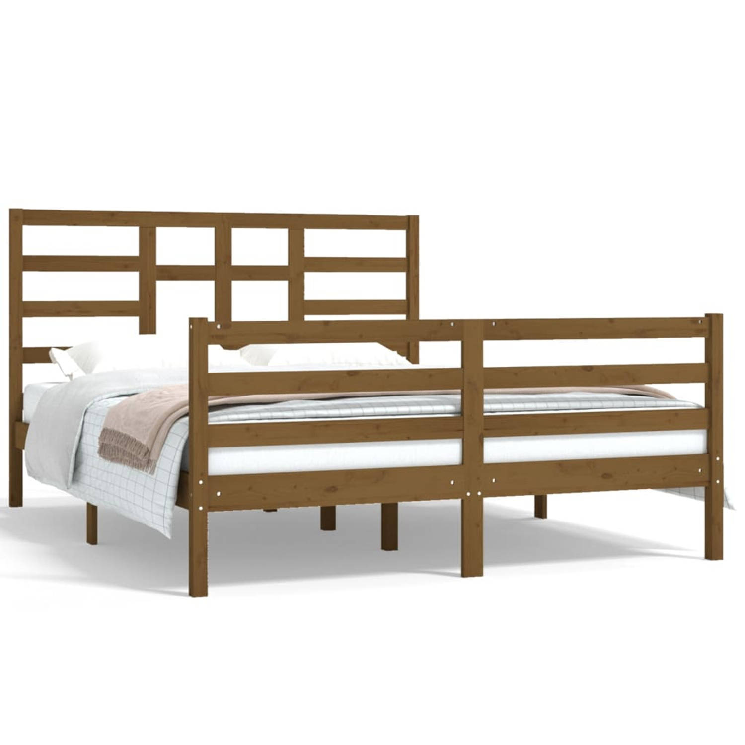 The Living Store Bedframe massief hout honingbruin 150x200 cm 5FT King Size - Bedframe - Bedframes - Bed - Bedbodem - Ledikant - Bed Frame - Massief Houten Bedframe - Slaapmeubel -