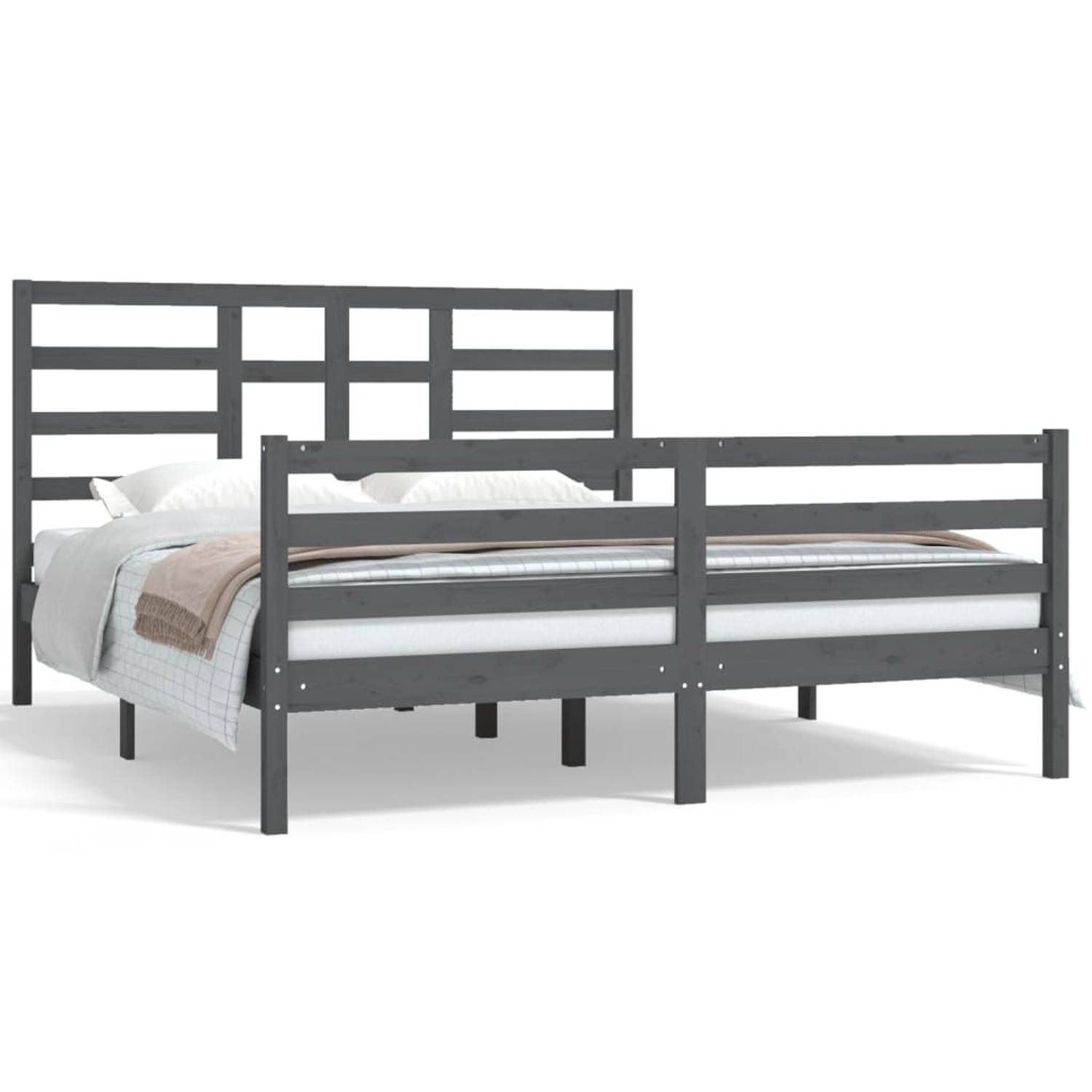 The Living Store Bedframe massief hout grijs 160x200 cm - Bedframe - Bedframes - Bed - Bedbodem - Ledikant - Bed Frame - Massief Houten Bedframe - Slaapmeubel - Tweepersoonsbed - B