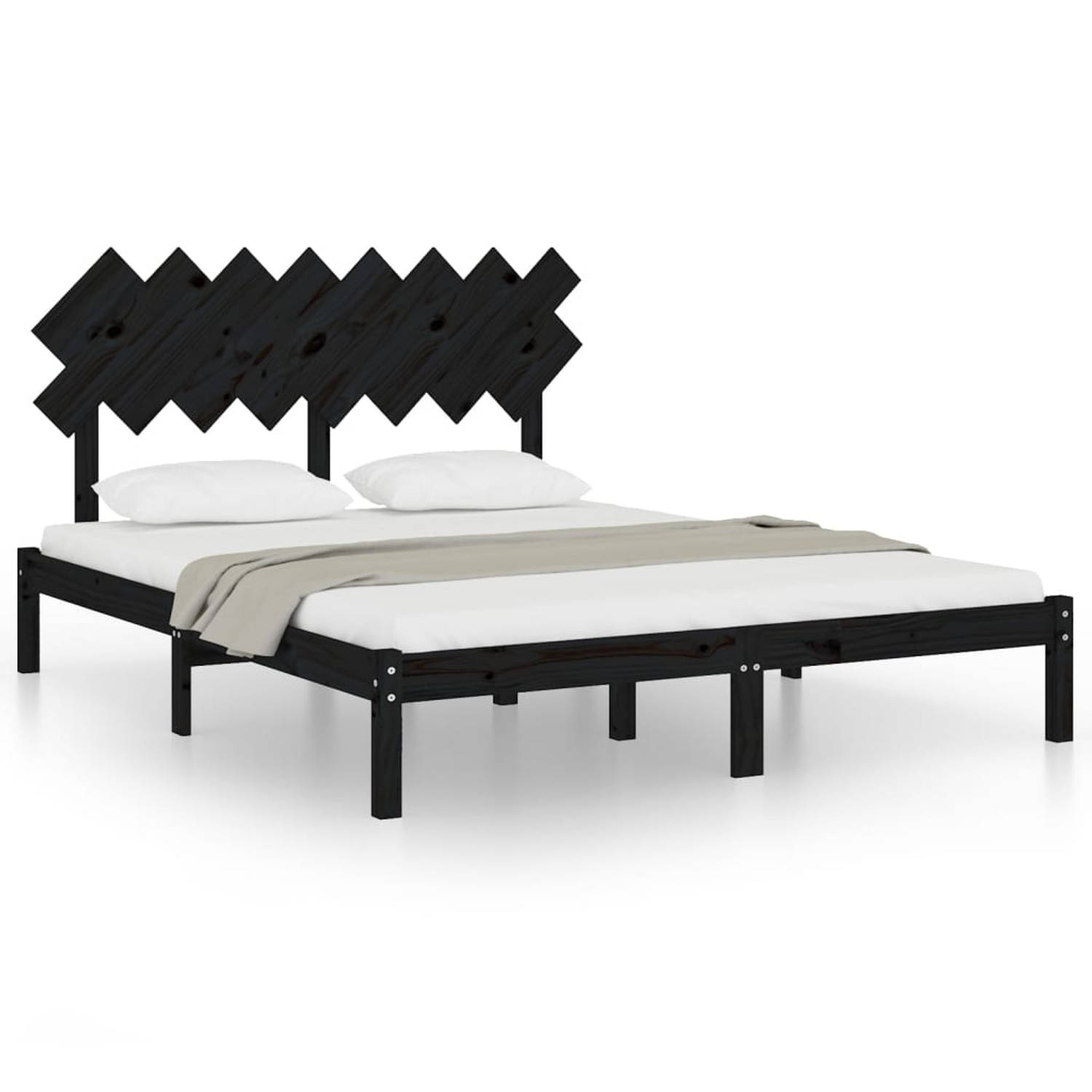 The Living Store Bedframe massief hout zwart 160x200 cm - Bedframe - Bedframes - Bed - Bedbodem - Ledikant - Bed Frame - Massief Houten Bedframe - Slaapmeubel - Tweepersoonsbed - B