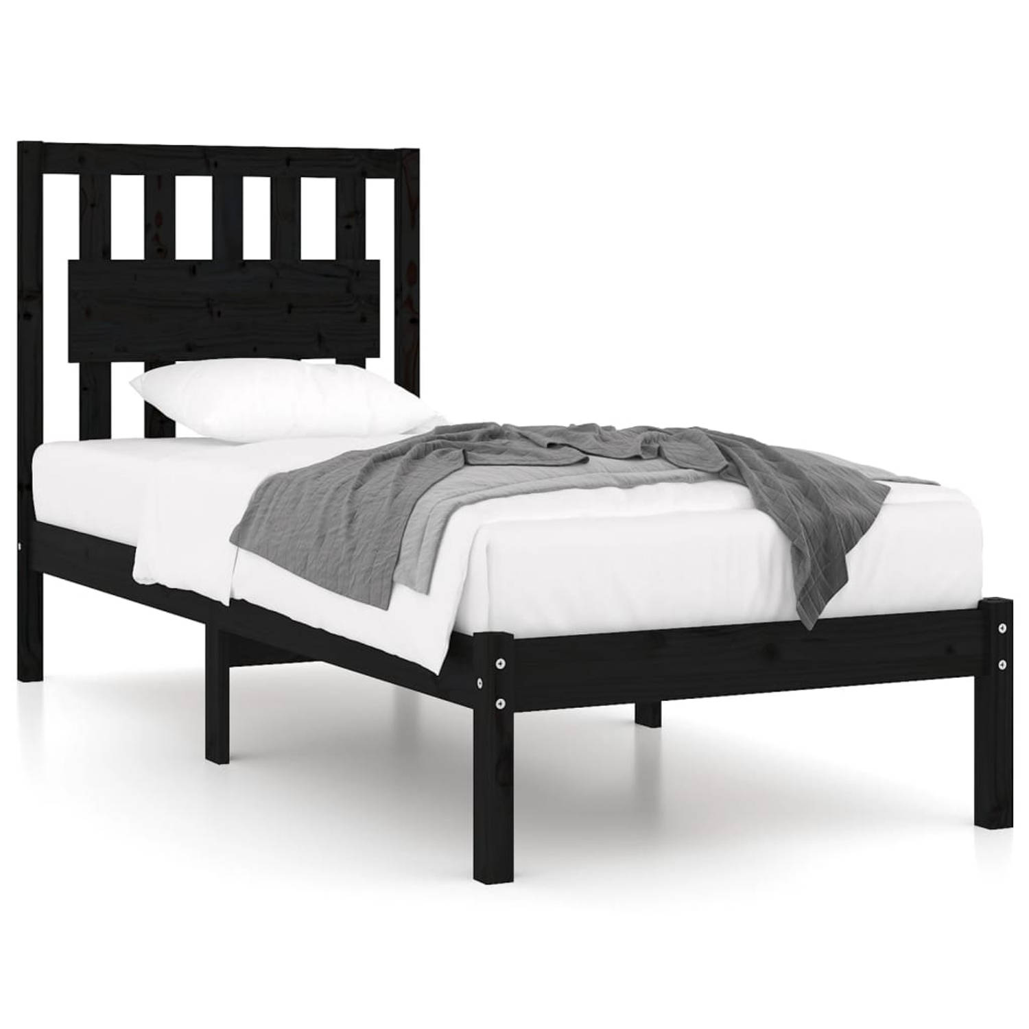 The Living Store Bedframe massief grenenhout zwart 100x200 cm - Bedframe - Bedframes - Eenpersoonsbed - Bed - Bedombouw - Enkel Bed - Frame - Bed Frame - Ledikant - Houten Bedframe