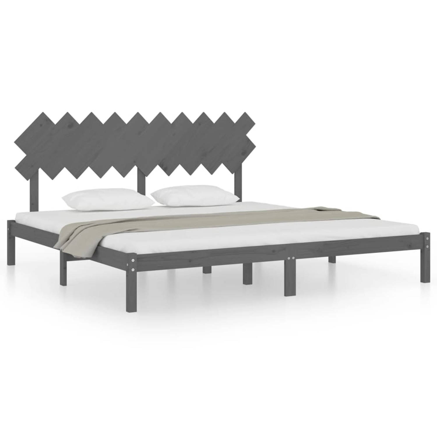 The Living Store Bedframe massief hout grijs 200x200 cm - Bedframe - Bedframes - Bed - Bedbodem - Ledikant - Bed Frame - Massief Houten Bedframe - Slaapmeubel - Tweepersoonsbed - B