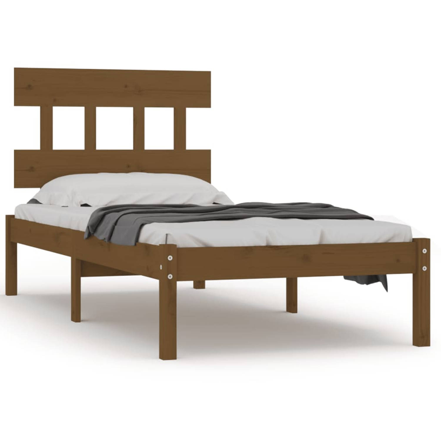 The Living Store Bedframe massief hout honingbruin 100x200 cm - Bedframe - Bedframes - Eenpersoonsbed - Bed - Bedombouw - Frame - Bed Frame - Ledikant - Bedframe Met Hoofdeinde - E