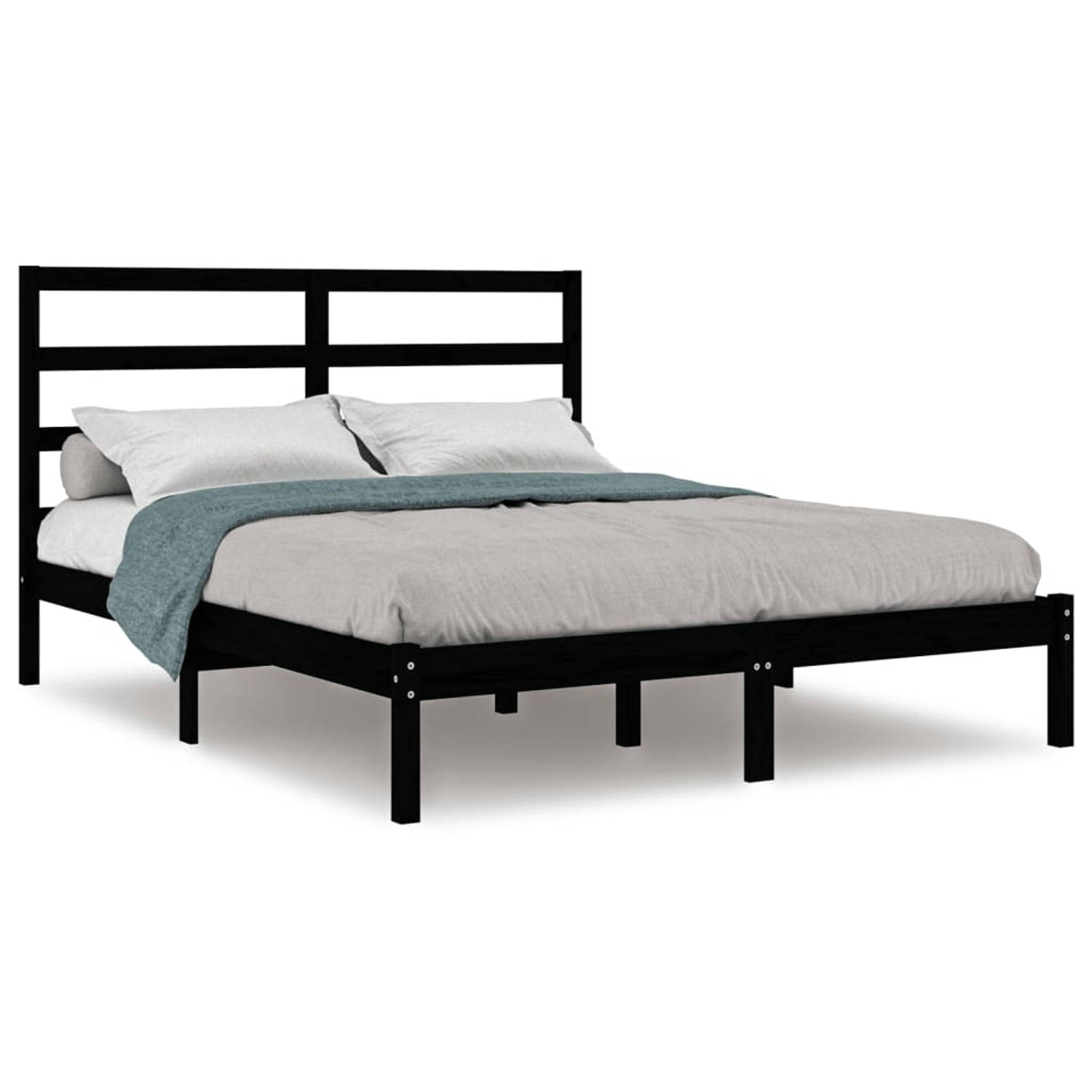 The Living Store Bedframe massief grenenhout zwart 140x200 cm - Bedframe - Bedframes - Bed - Bedbodem - Ledikant - Bed Frame - Massief Houten Bedframe - Slaapmeubel - Tweepersoonsb