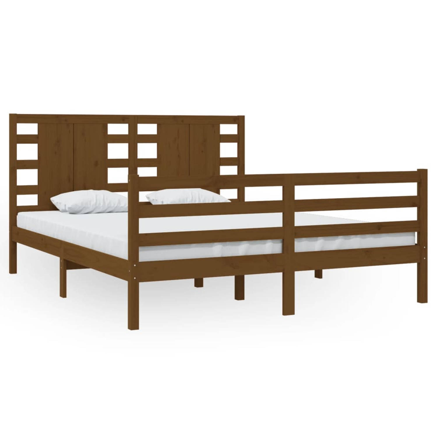 The Living Store Bedframe massief grenenhout honingbruin 160x200 cm - Bedframe - Bedframes - Bed - Bedbodem - Ledikant - Bed Frame - Massief Houten Bedframe - Slaapmeubel - Tweeper