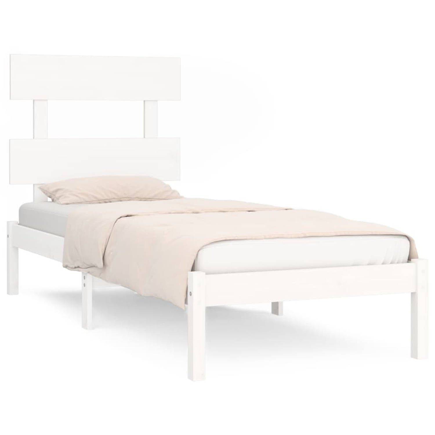 The Living Store Bedframe massief hout wit 100x200 cm - Bedframe - Bedframes - Eenpersoonsbed - Bed - Bedombouw - Frame - Bed Frame - Ledikant - Bedframe Met Hoofdeinde - Eenpersoo