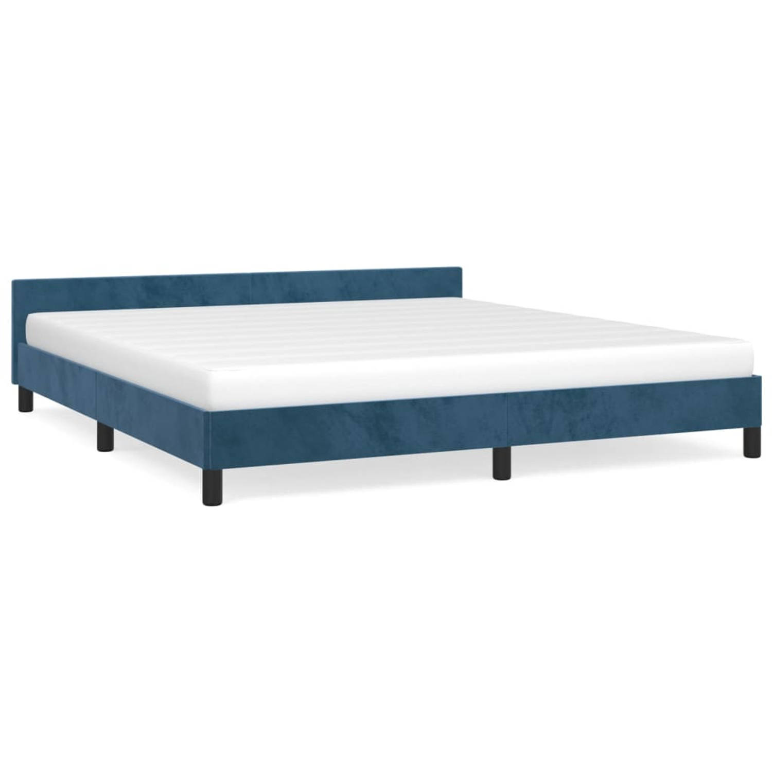 The Living Store Bedframe met hoofdeinde fluweel donkerblauw 180x200 cm - Bed