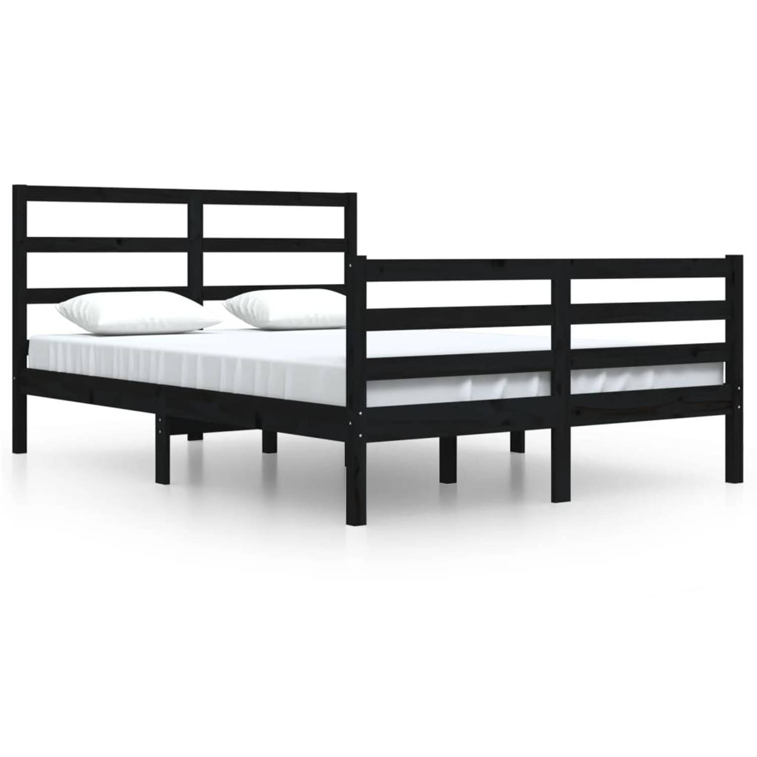 The Living Store Bedframe massief grenenhout zwart 140x200 cm - Bedframe - Bedframes - Bed - Bedbodem - Ledikant - Bed Frame - Massief Houten Bedframe - Slaapmeubel - Bedden - Bedb