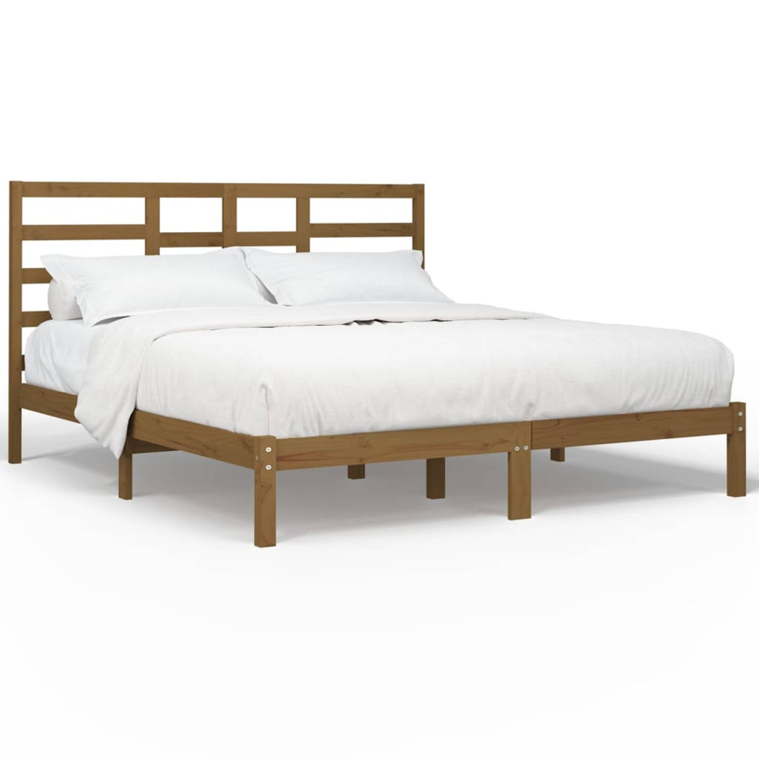 The Living Store Bedframe massief hout honingbruin 200x200 cm - Bedframe - Bedframes - Bed - Bedbodem - Ledikant - Bed Frame - Massief Houten Bedframe - Slaapmeubel - Tweepersoonsb