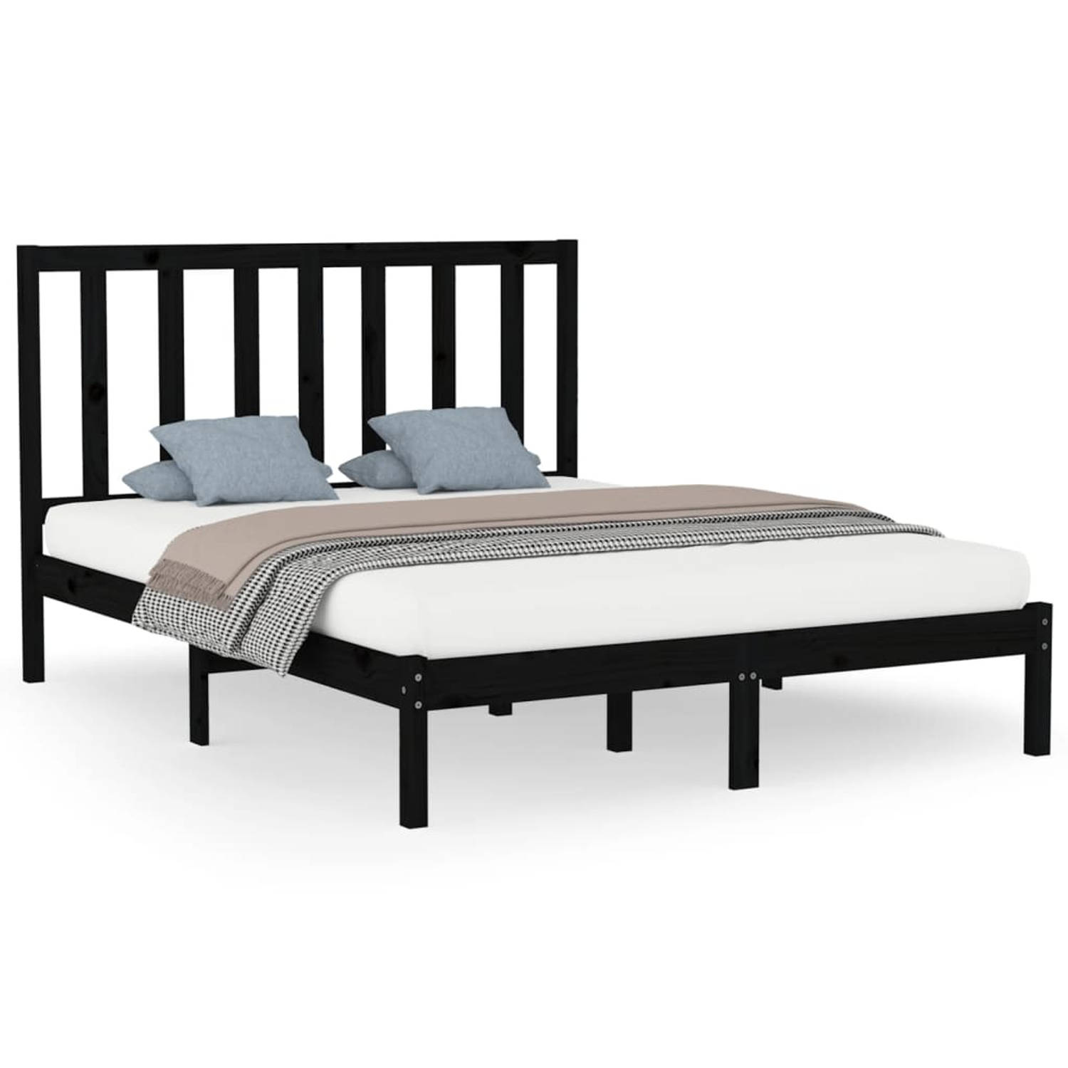 The Living Store Bedframe massief hout zwart 150x200 cm 5FT King Size - Bed