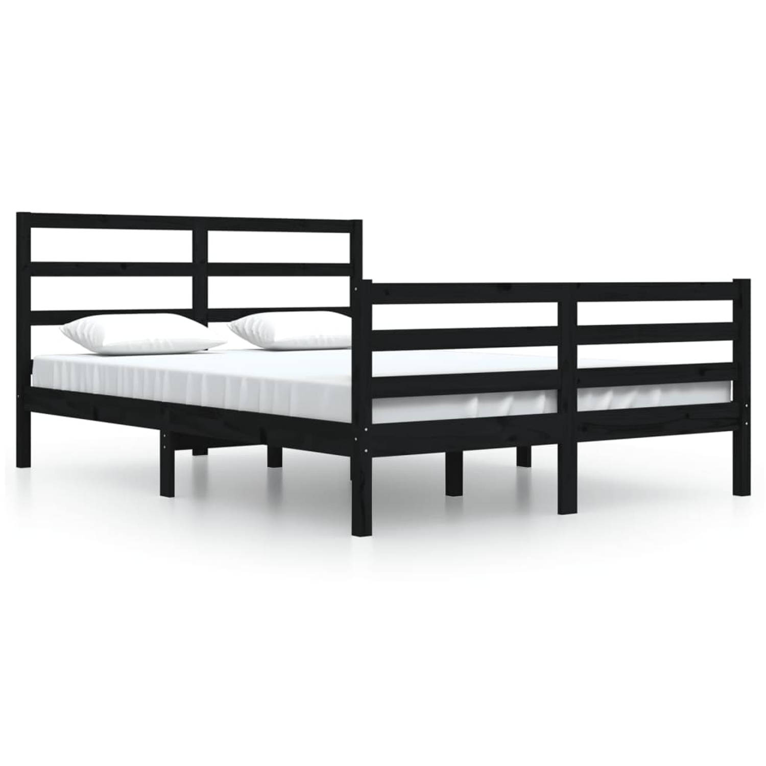 The Living Store Bedframe massief grenenhout zwart 160x200 cm - Bedframe - Bedframes - Bed - Bedbodem - Ledikant - Bed Frame - Massief Houten Bedframe - Slaapmeubel - Bedden - Bedb